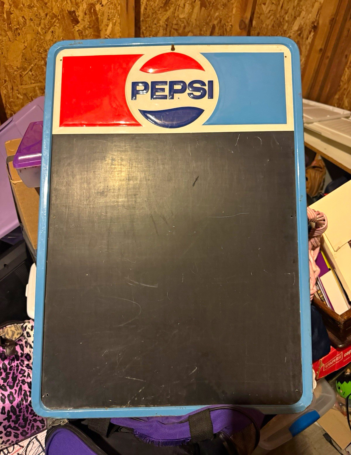 Vintage Pepsi Logo Chalkboard Advertising Sign w/ Blue Frame, Red White Blue