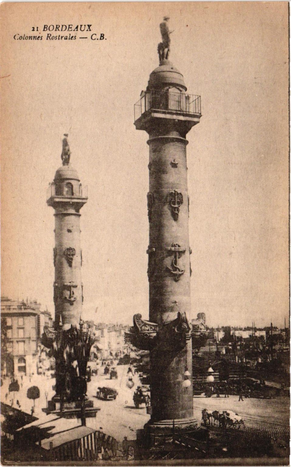 Bordeaux Rostral Columns France C.B. Real Photo RPPC Postcard Vintage