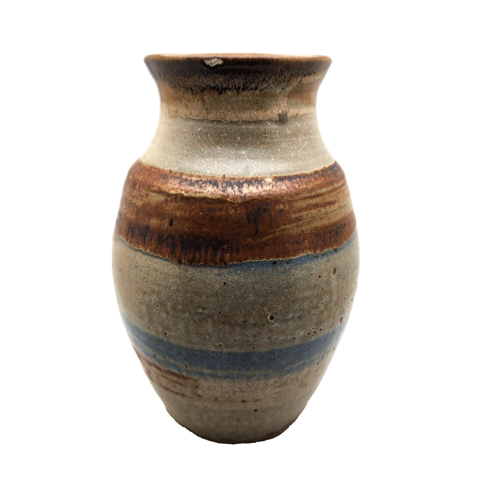 Studio Art Clay Pottery VASE Beige Brown Blue Toned 9\