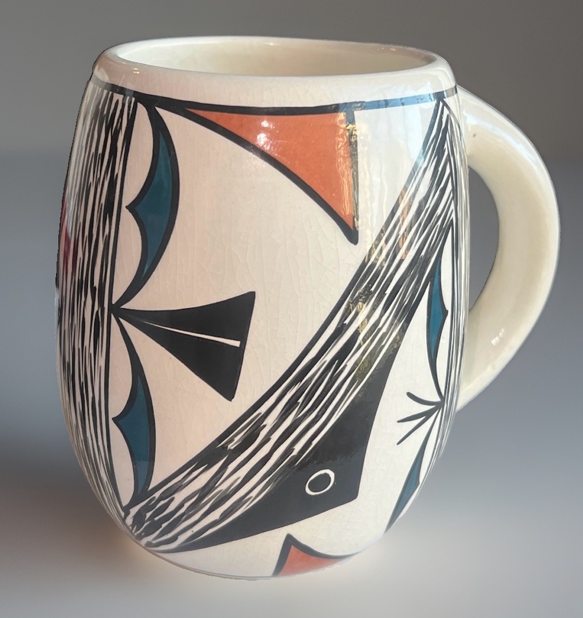 VTG 1990 Signed Tigua Pueblo Native American Art Pottery Mug Irene H Rare 4.75”