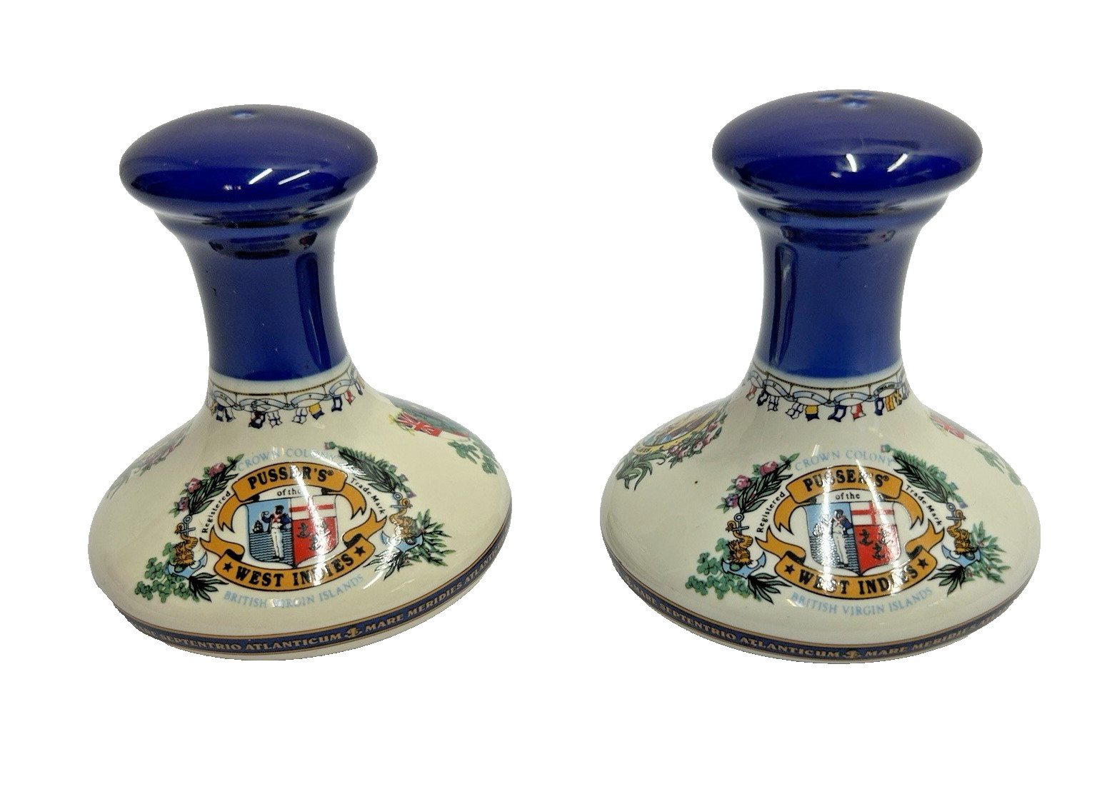 Vtg Pusser\'s of the West Indies porcelain salt & pepper shakers Virgin Islands