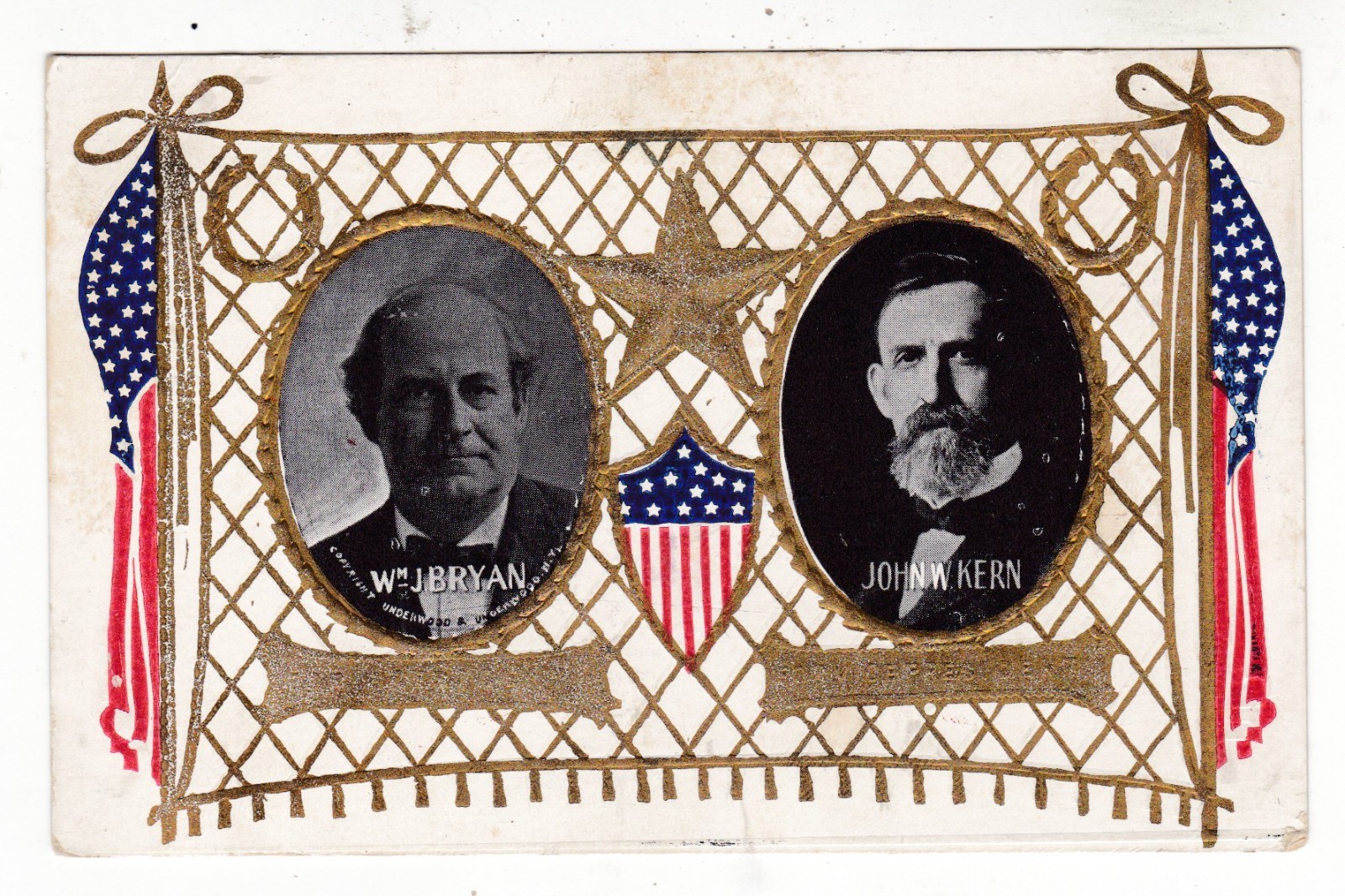 1908 WM JENNINGS BRYAN FOR PRESIDENT JOHN W KERN VP POLITICAL ADVERT POSTCARD 
