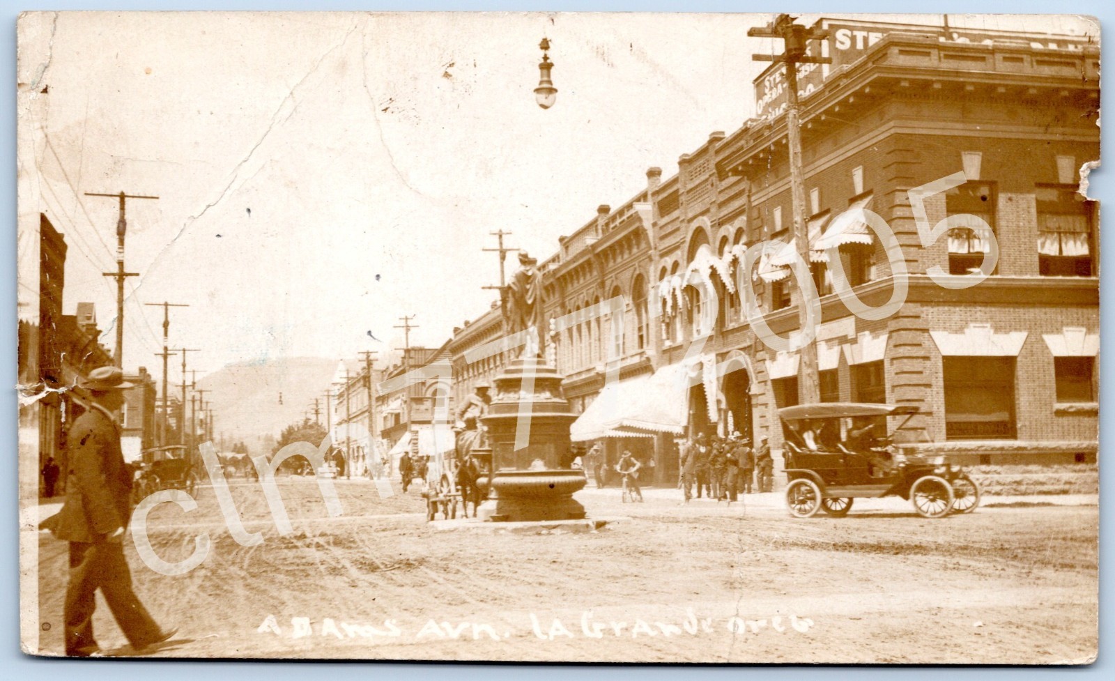 Postcard RPPC La Grande OR Adams Ave WCTU Cast Iron Mary Fountain ca1909 R177