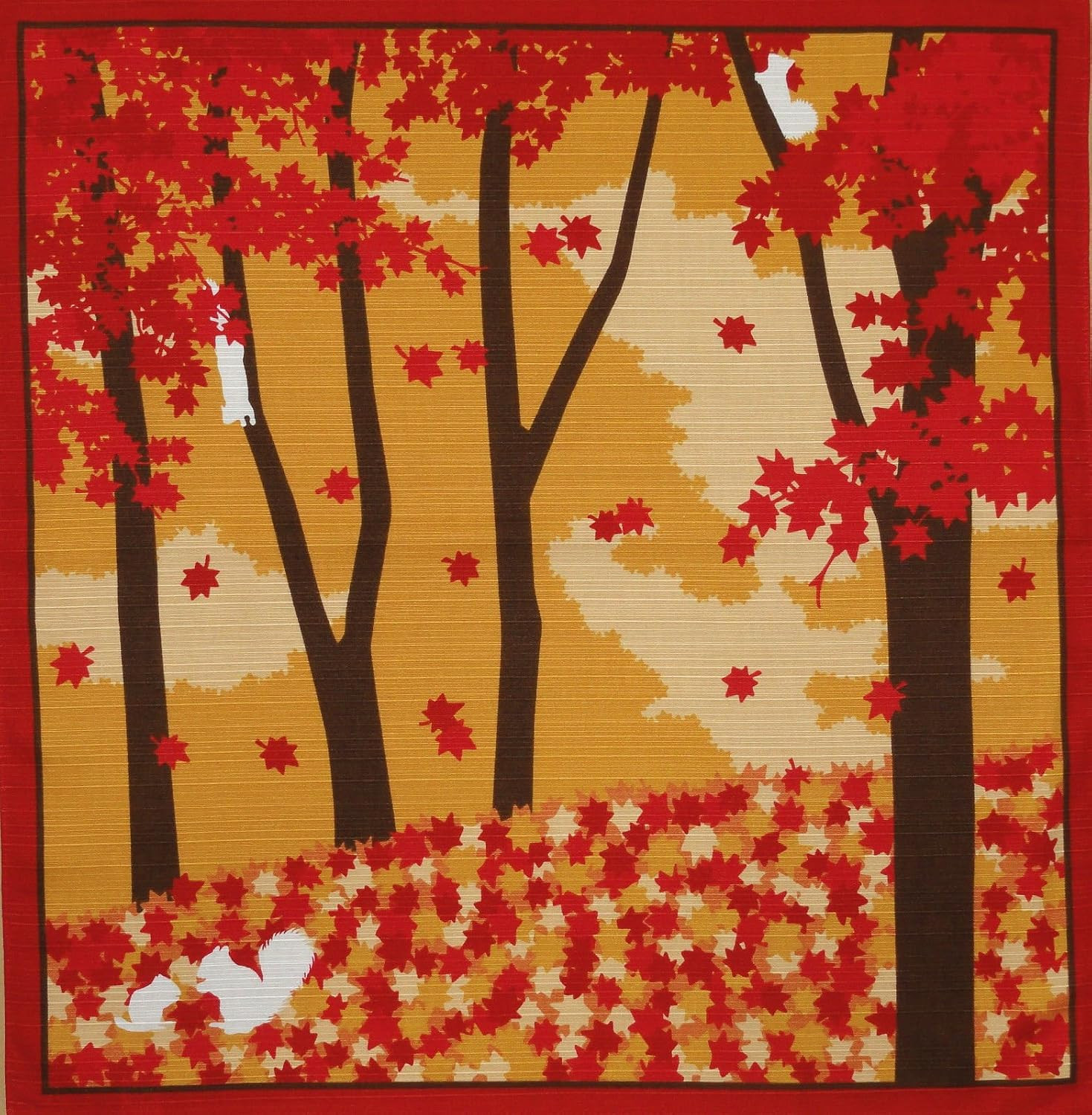 Furoshiki Wrapping Cloth Squirrels and Maple Leaves Motif Japanese Fabric 50Cm