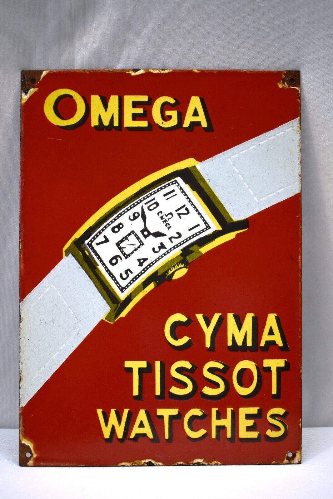Vintage Omega Watch Porcelain Enamel Sign Board Cyma Tissot Wrist Watch Collect\