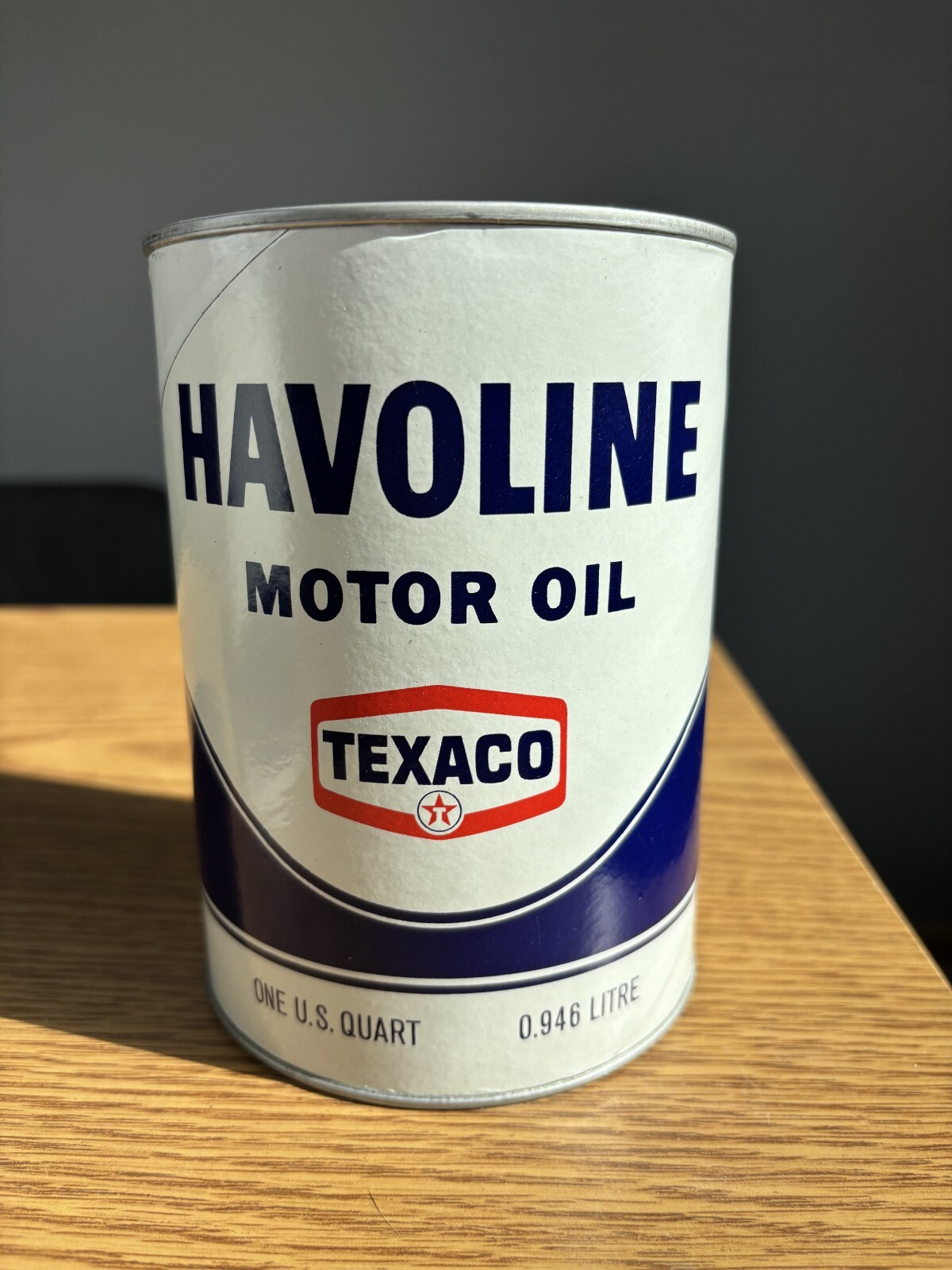 VINTAGE TEXACO HAVOLINE (1 QUART) MOTOR OIL TIN CAN- FULL SAE 30 W