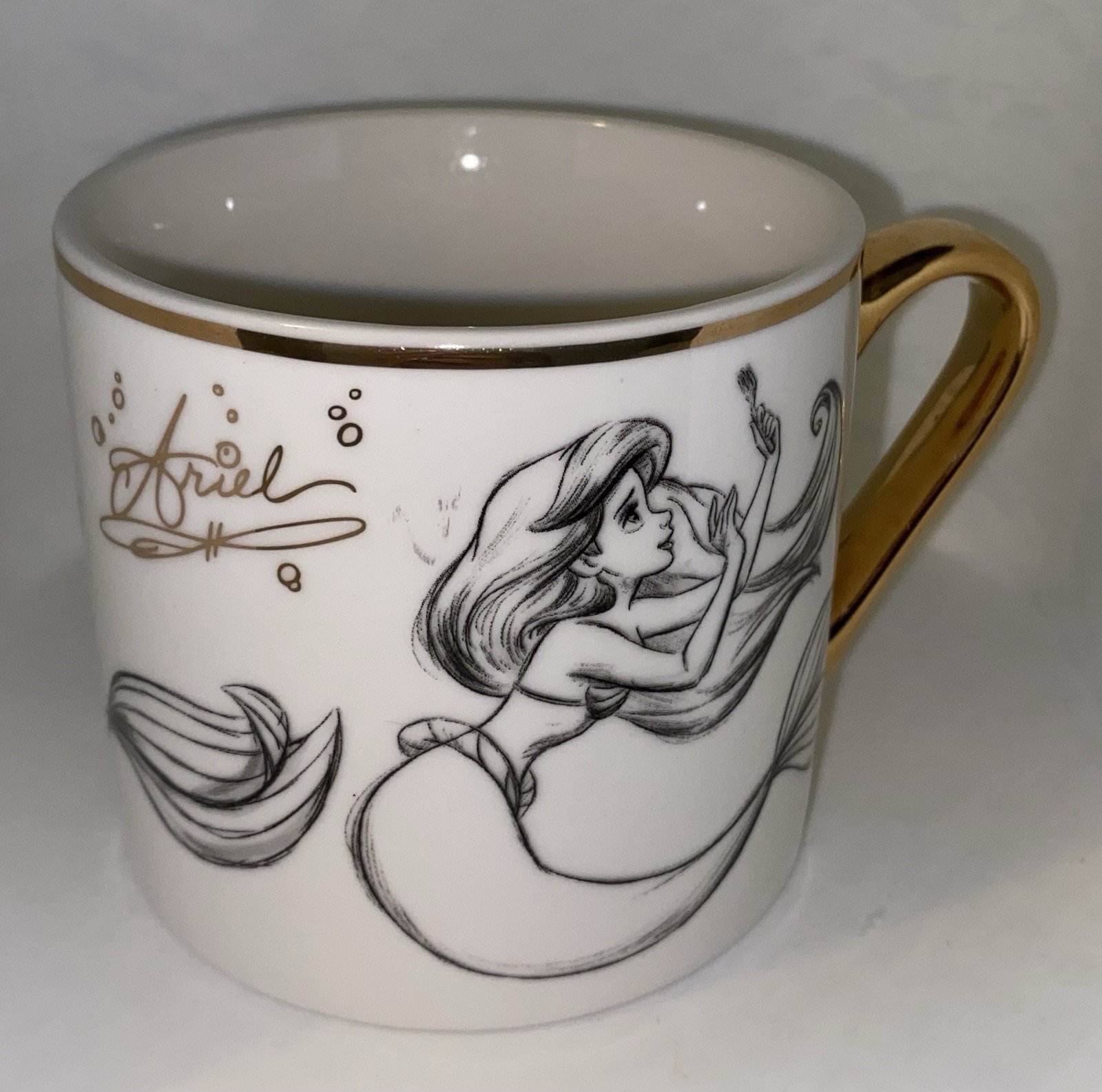 Disney ~ Widdop And Co ~ Princess Ariel Sketch Mug W/Gold Edging & Handle ~ EUC