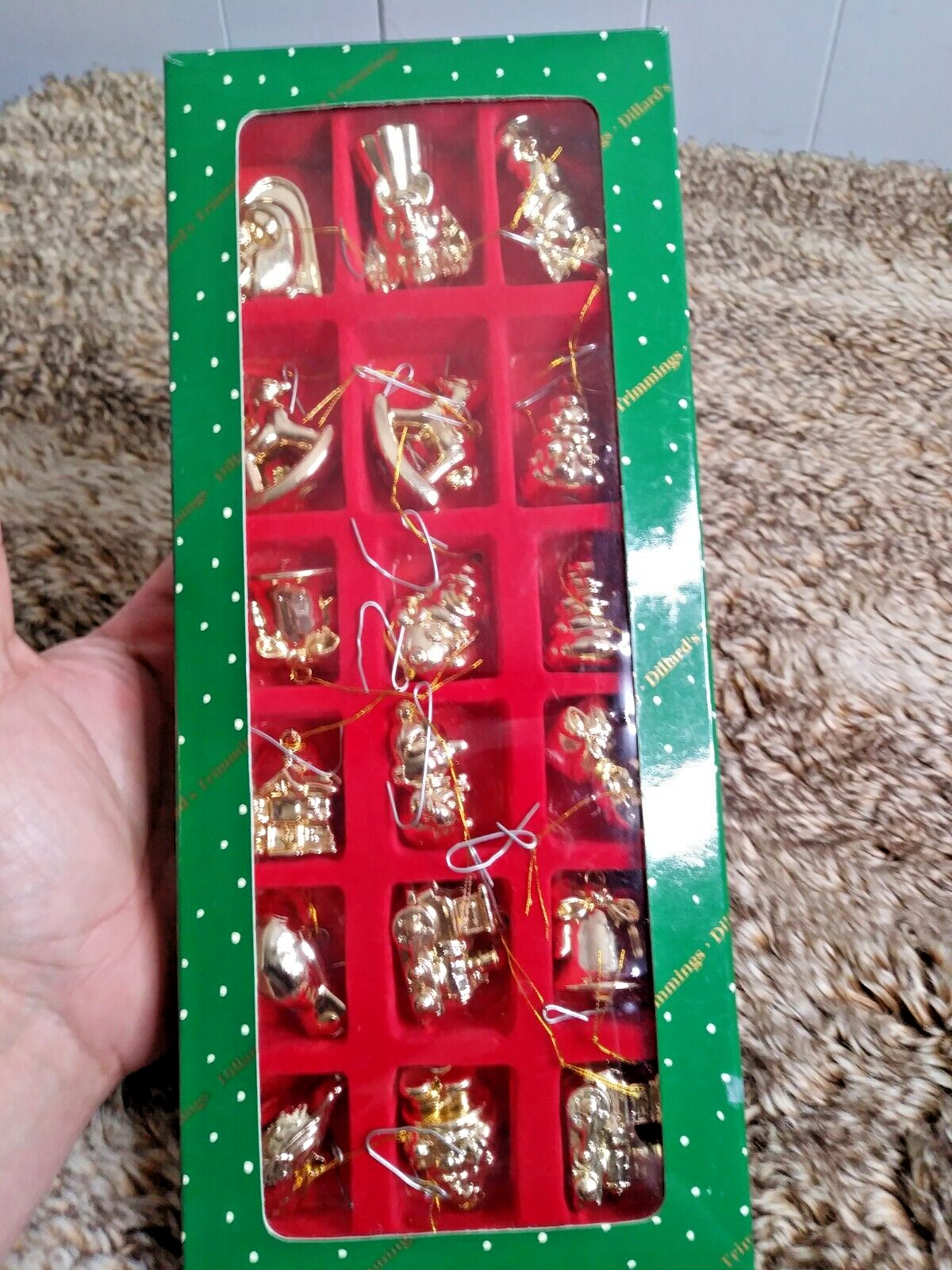 Vintage Dillards Trimmings Christmas Ornaments Set of 18 Gold 1.5\