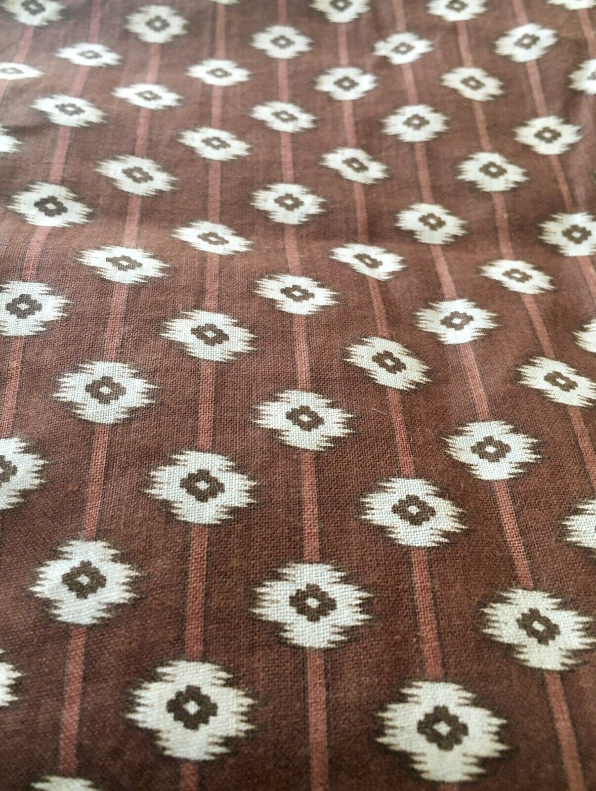 Antique 19th Century Brown Geometric Stripe Calico Cotton Fabric ~ Doll Quilt