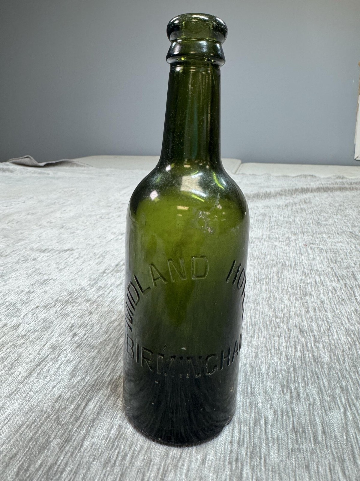 Vintage Midland Hotel Birmingham Alabama Green Glass Beer Wine Bottle Antique