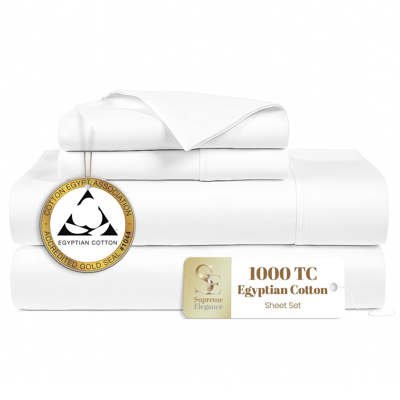 SUPREME ELEGANCE 1000TC 100% Certified Egyptian Cotton Queen Sheet Set White