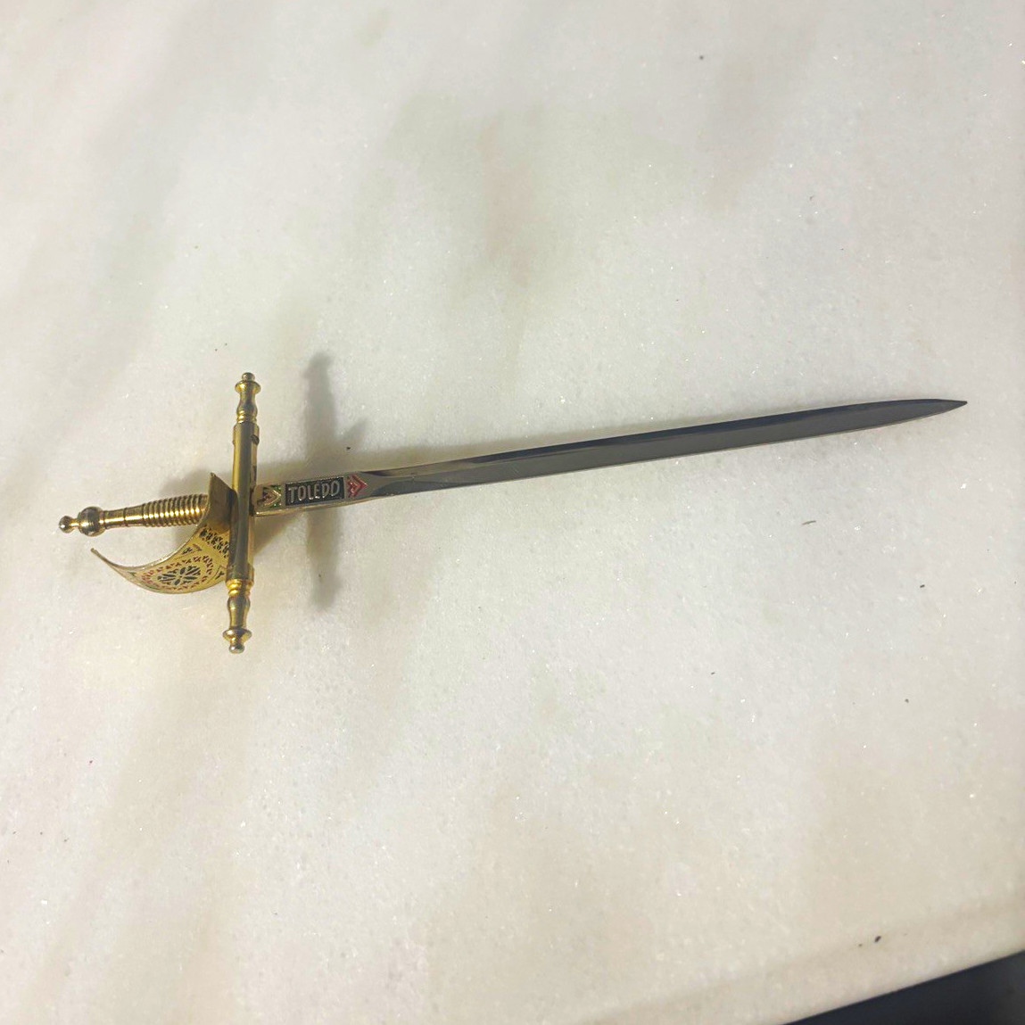 Vintage Toledo Spain Miniature Sword Letter Opener Gold Tone Decorative