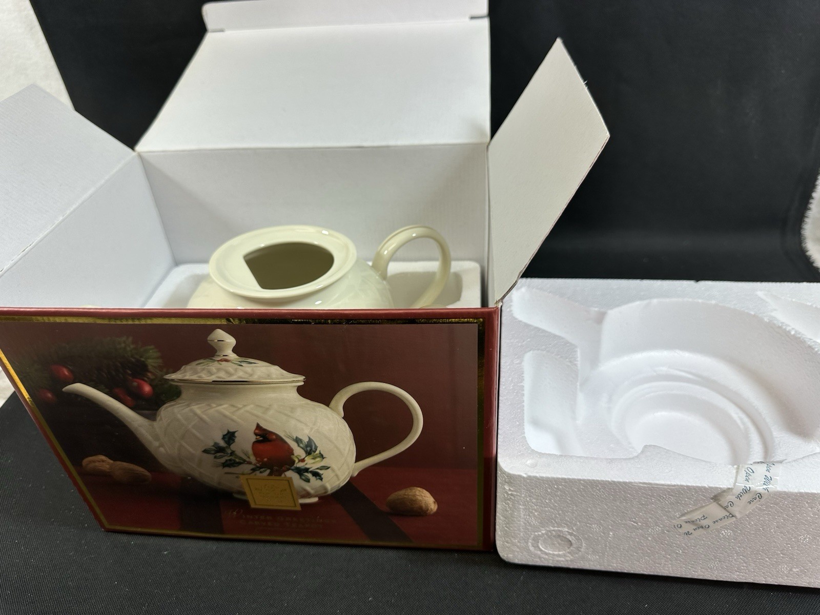 Lenox Winter Greetings~(1)Carved Teapot&Lid~1st Quality~Red Cardinal~NIB