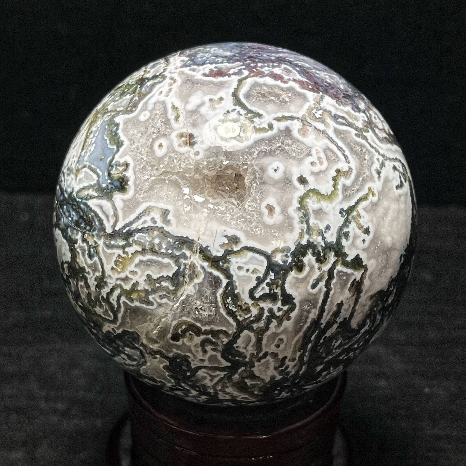 TOP 434G Natural Polished Moss Agate Crystal Sphere Ball Healing A367