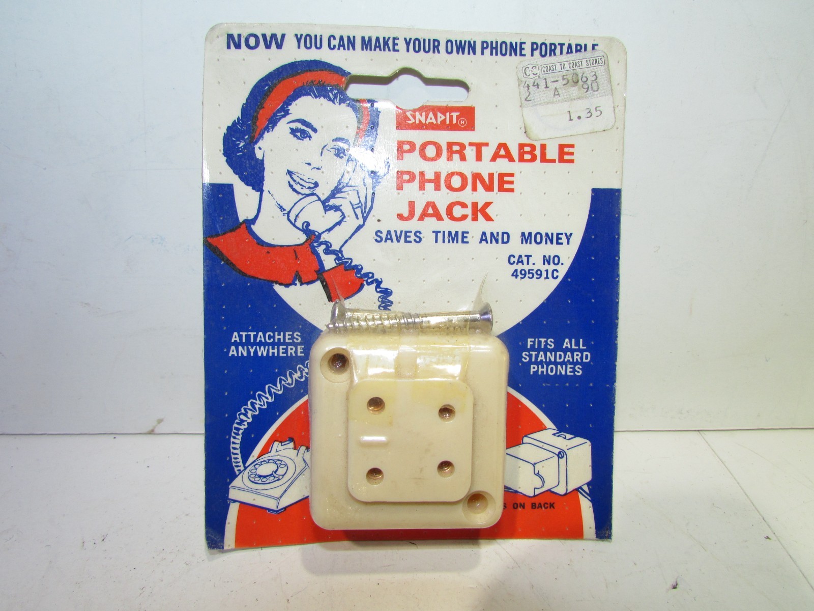 NOS Vintage SNAPIT Portable Phone Jack NOS 4 Prong Surface Mount Ivory 49591C