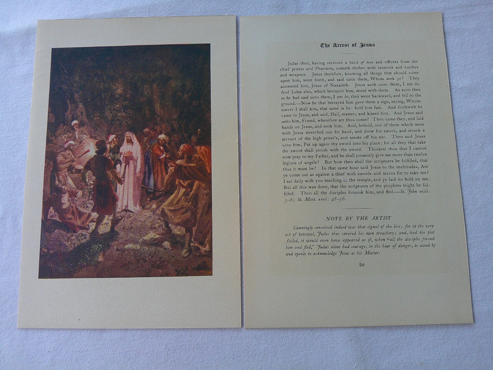 1913 Religious Illustrated Color Page The Arrest of Jesus