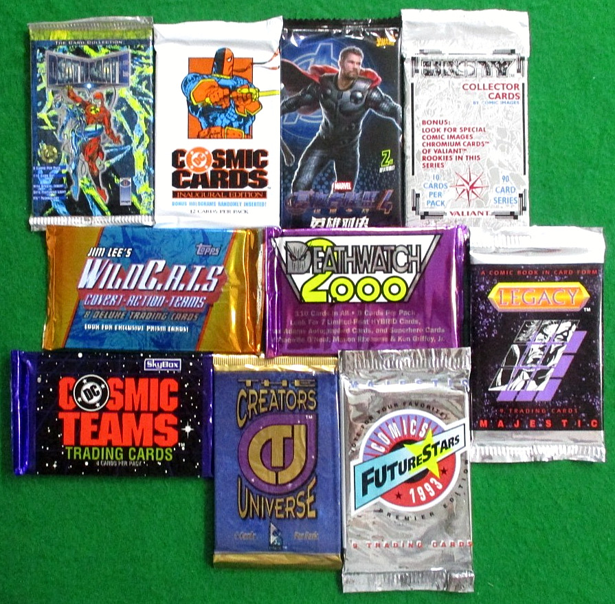 VINTAGE WAX & FOIL SEALED CARD PACKS LOT OF 10-DC COSMIC-MARVEL-DEATHWATCH-UNITY
