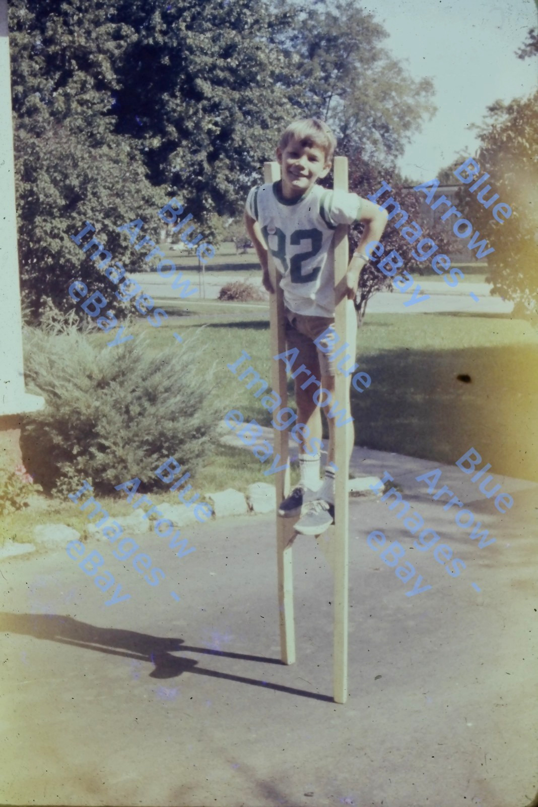 1968 35mm Slide Boy Walking on Homemade Stilts #8785