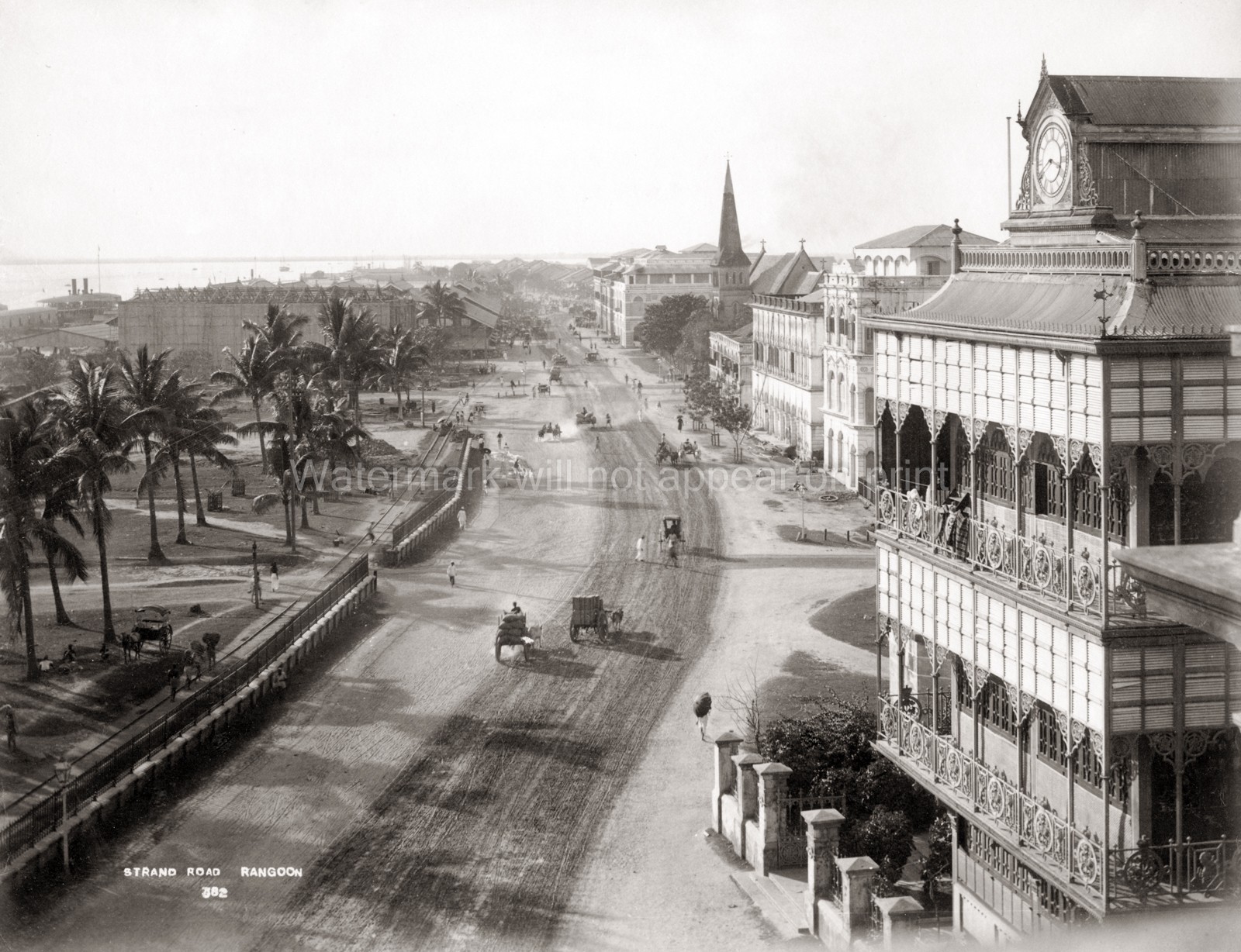 Strand Road Rangoon Burma Street Scene Colonial Architecture Vtg. Photo 19thC.