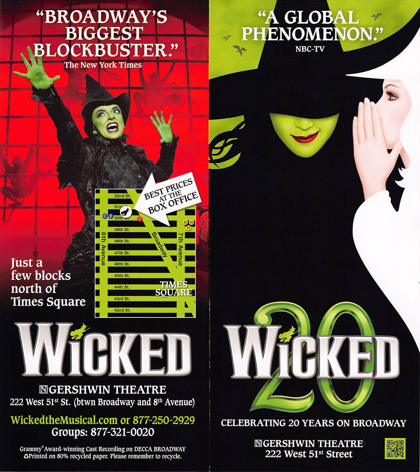 Wicked 20 years anniversary musical 2023 Broadway New York City ad flyer