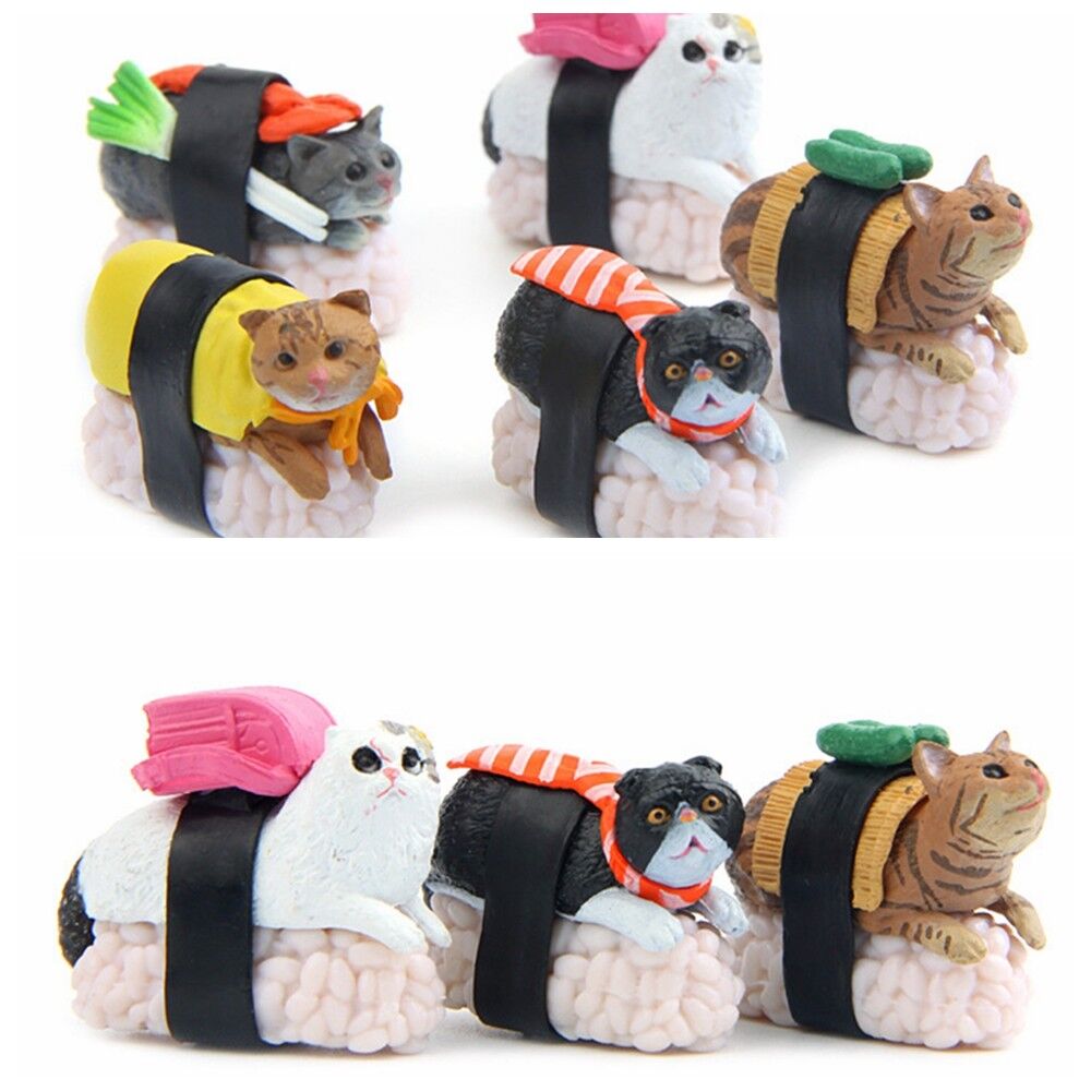 5 Pcs/Set Cute Sushi Neko Cat Club Capsule Meow Mini Figure Kitty Collection New