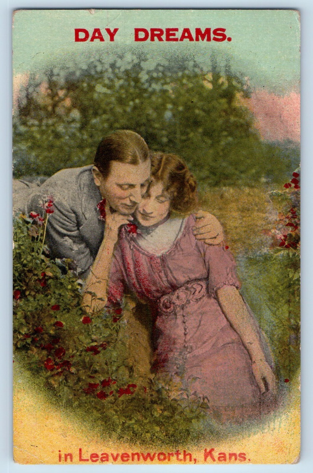 Leavenworth Kansas KS Postcard Day Dreams Couple c1916 Vintage Antique Souvenir