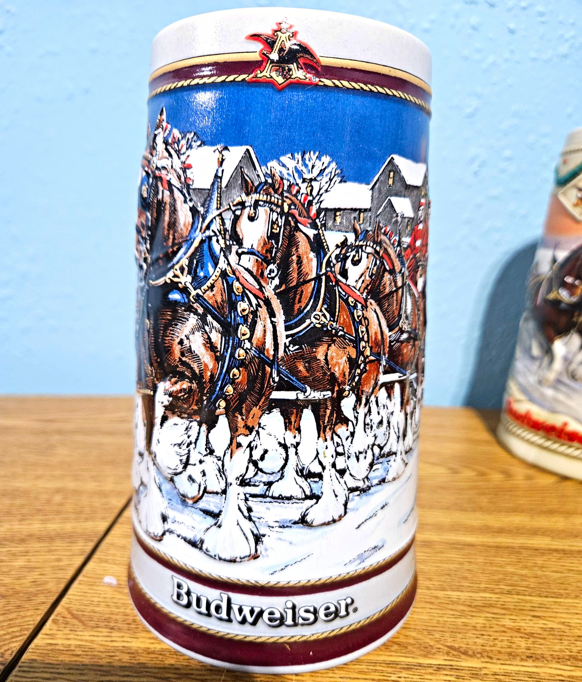 Budweiser 1989 Holiday Beer Stein Mug Clydesdale Collectors Series