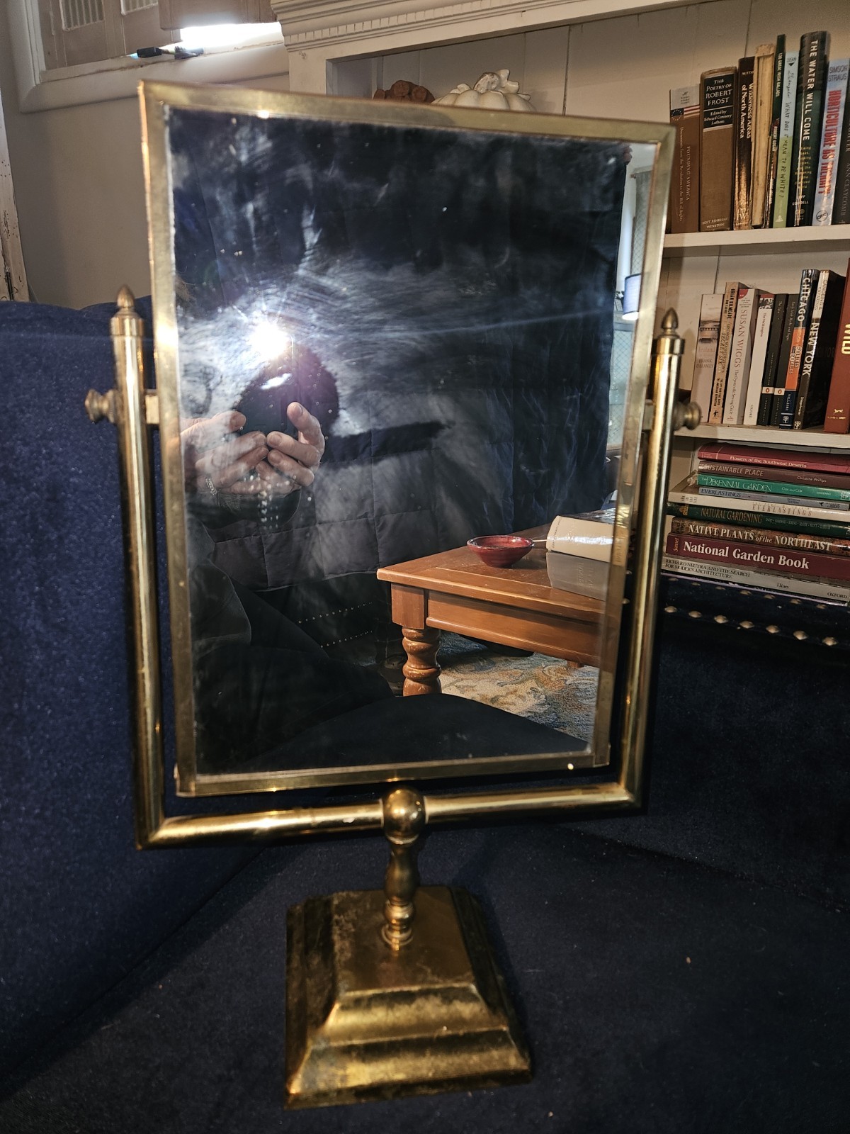 Vintage Large Brass Tabletop Shaving Makeup Vanity Tilting Mirror 20