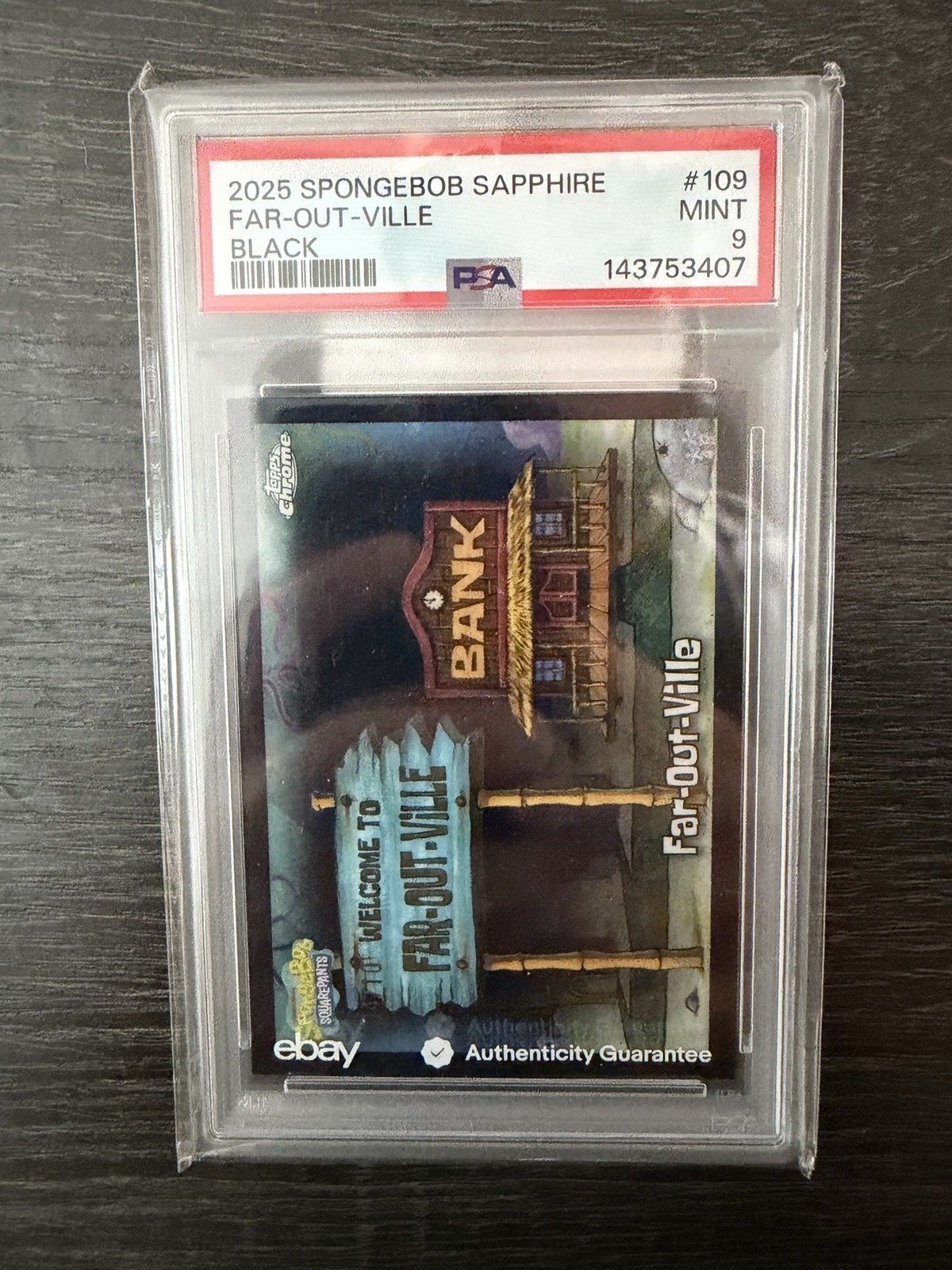 Topps 2025 SpongeBob Sapphire Far-Out-Ville Black /10 PSA 9 LOW POP 
