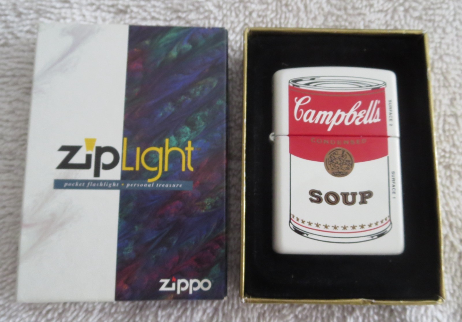 Zippo Campbell's Soup Andy Warhol Zip Light Salesman Sample Mint in Box - RARE