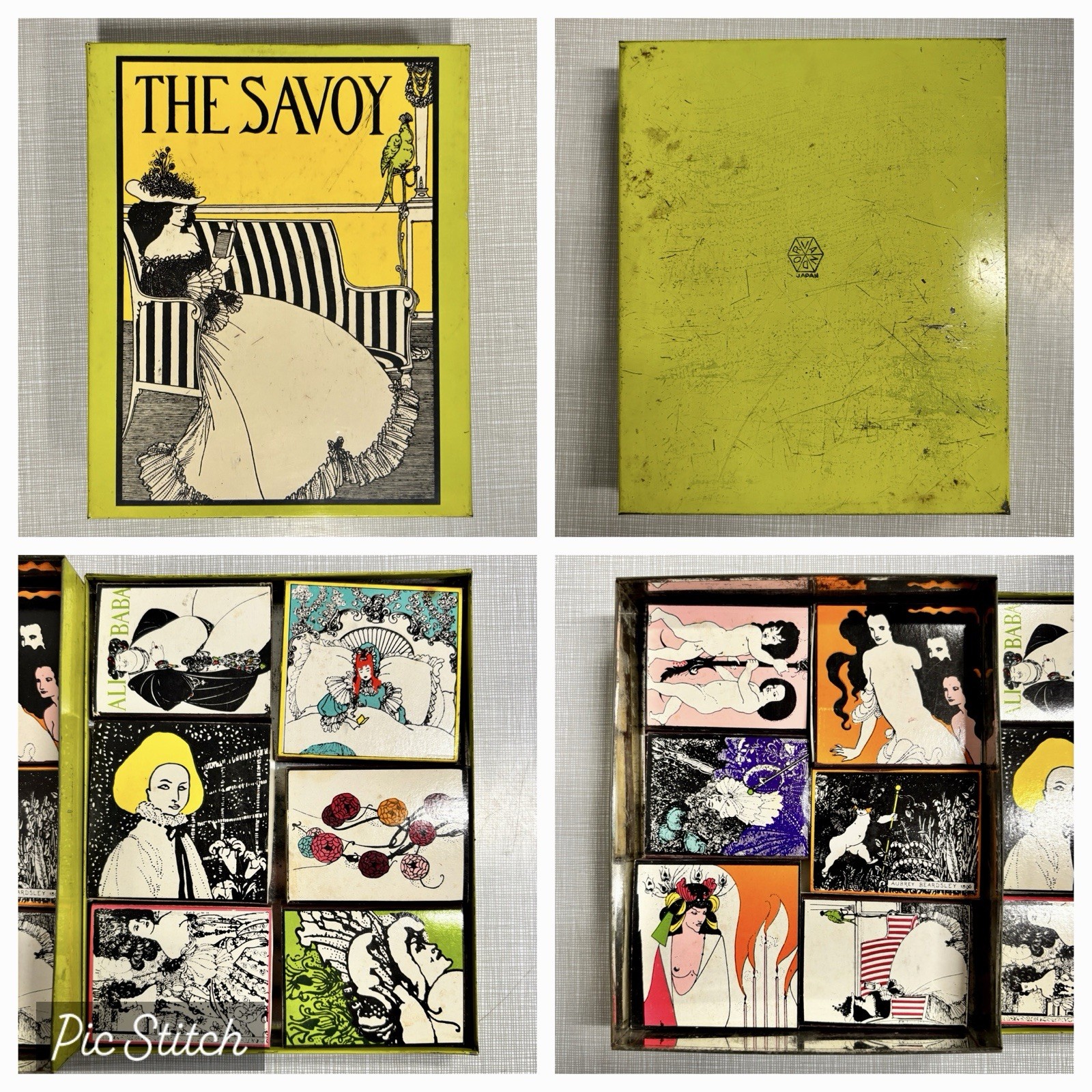 RARE Aubrey Beardsley THE SAVOY Art Tin With 12 Matchboxes Vintage Vandor Japan RARE Aubrey Beardsley THE SAVOY Art Tin With 12 Matchboxes Vintage Vandor Japan