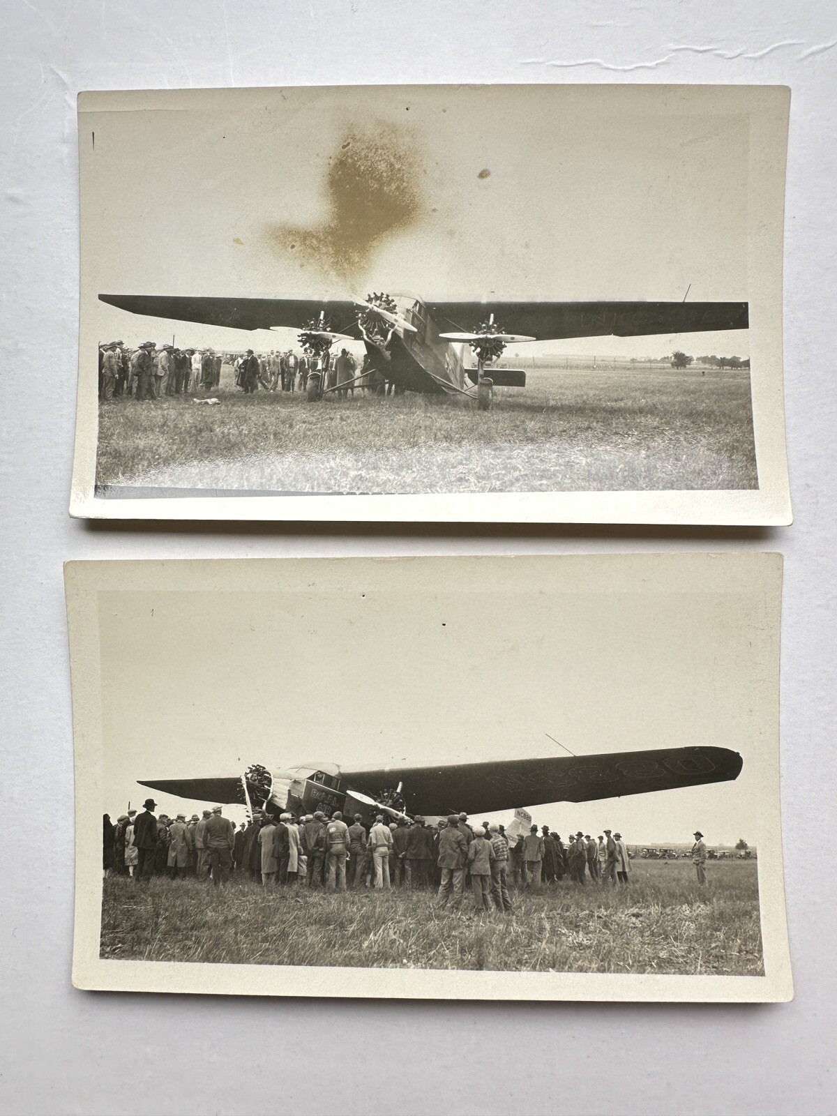 Royal Air Tri-Motor Airplane PHOTOs Original 2 Snapshots Mid 1920's Cars People