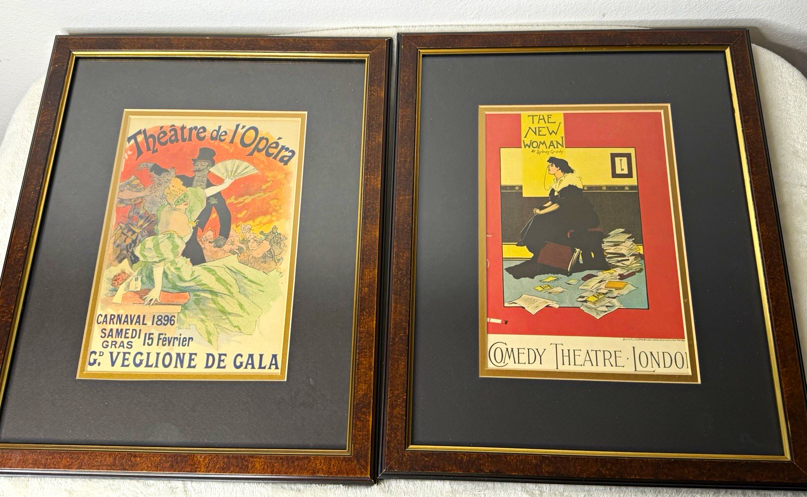 Vintage Art Nouveau Poster Prints Pair Jules Cheret Henri Meunier Framed Paris