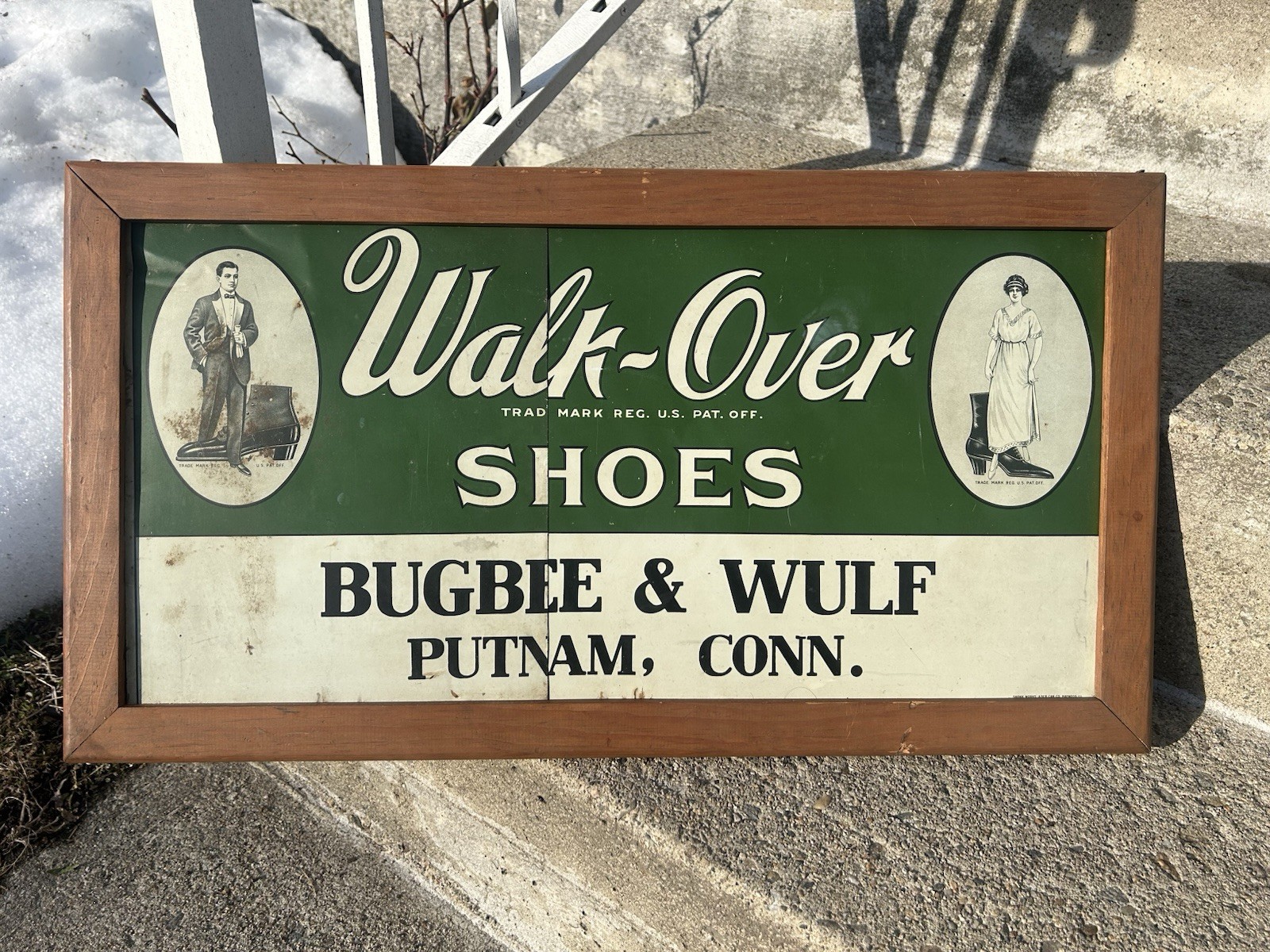 Antique Walk Over Shoes Tin Advertising Sign Putnam Ct Cut
