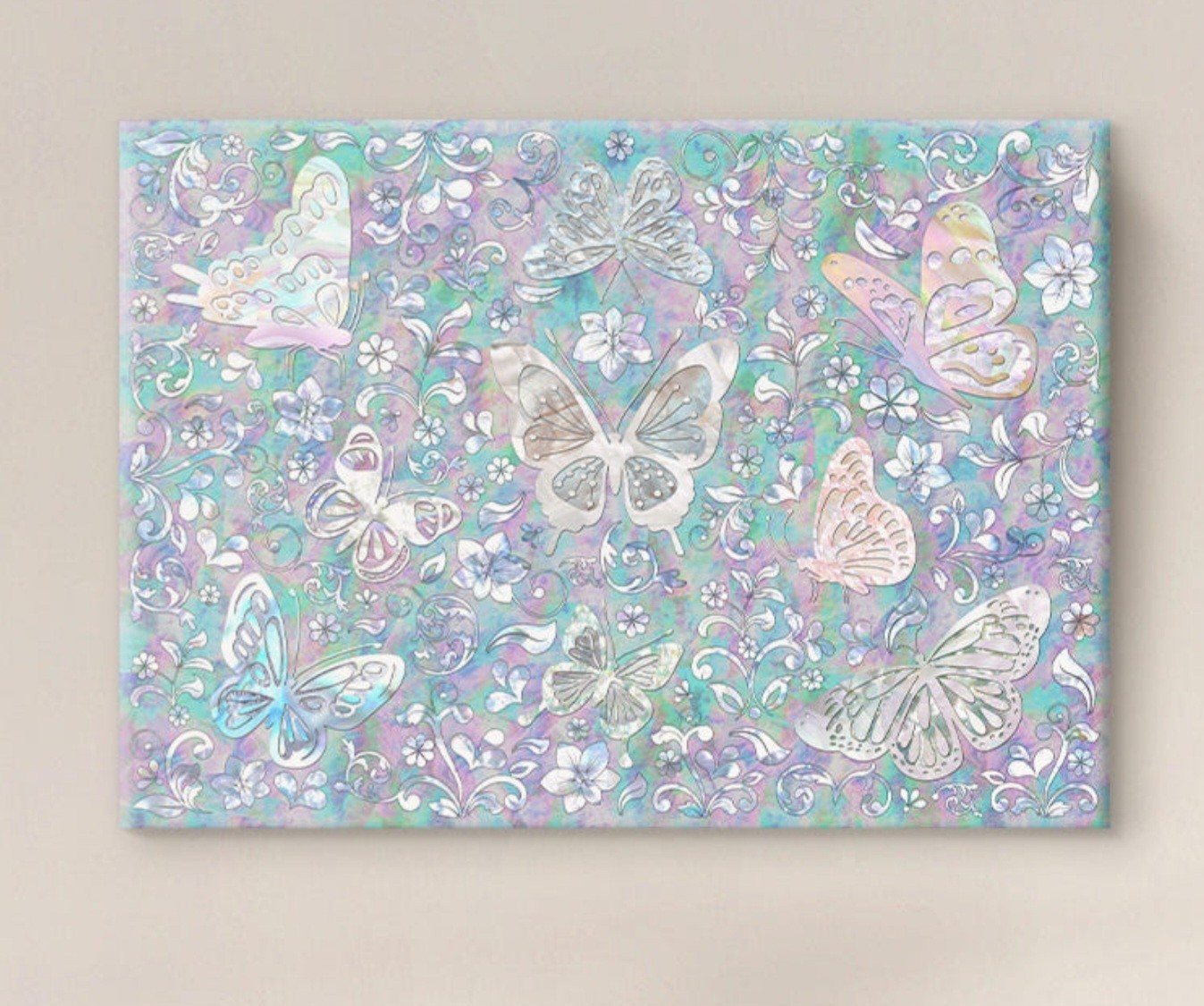 Korean Mother of Pearl Butterfly Lacquer Art Panel Najeonchilgi Wall 40.9X27.3cm