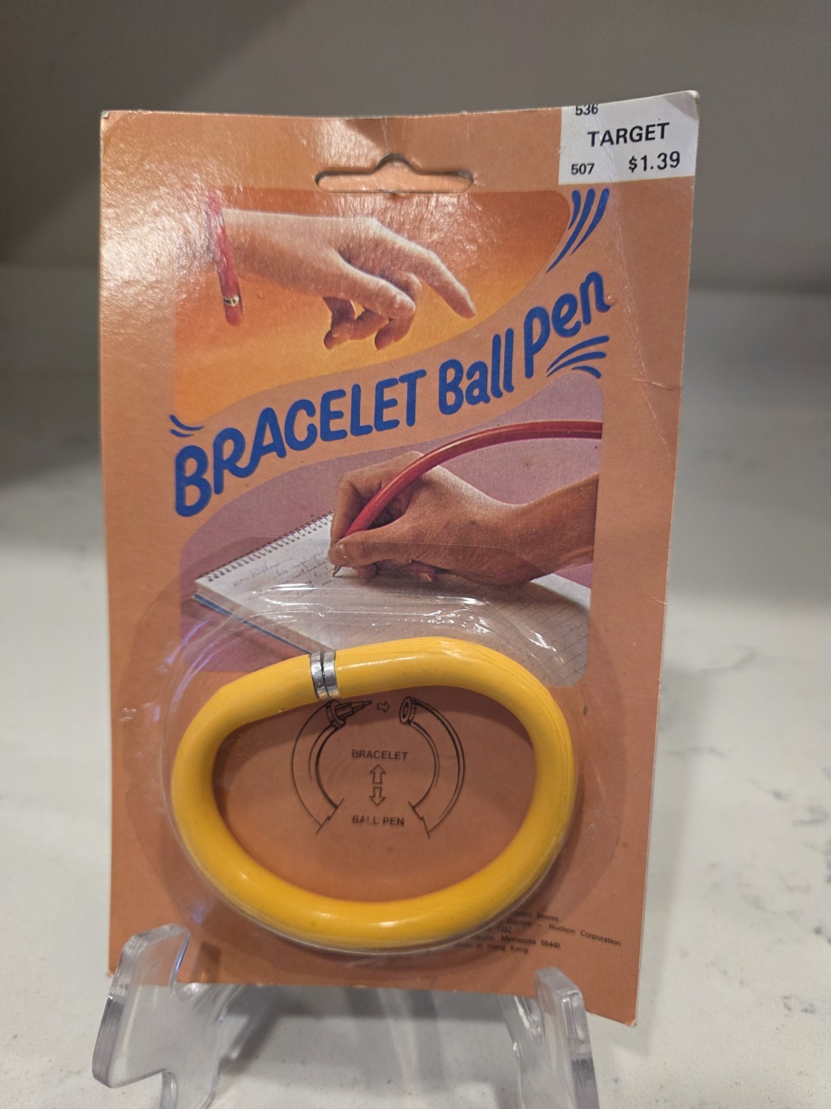 Rare Vintage 1980s NOS Retro Original Bracelet Ball Pen Yellow Color