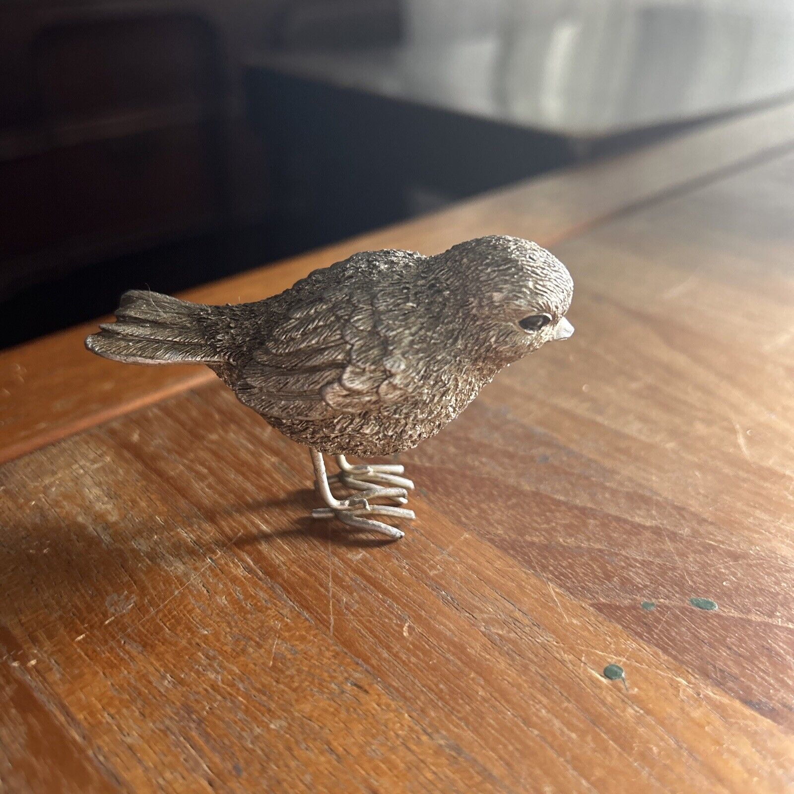 Silver Pewter Bird Figurine Small Cute Decorative Statue Vintage