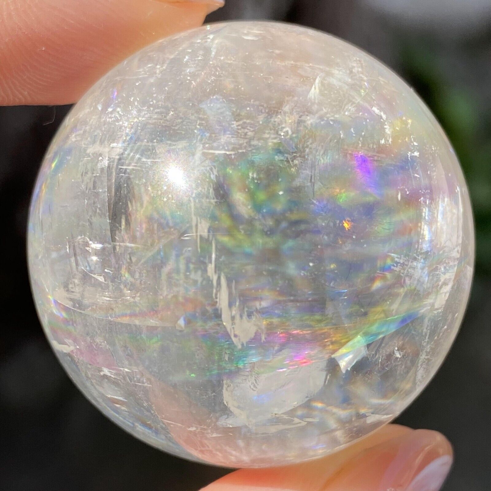 61g Natural Rainbow White Calcite Sphere Crystal Ball Quartz Healing Reiki