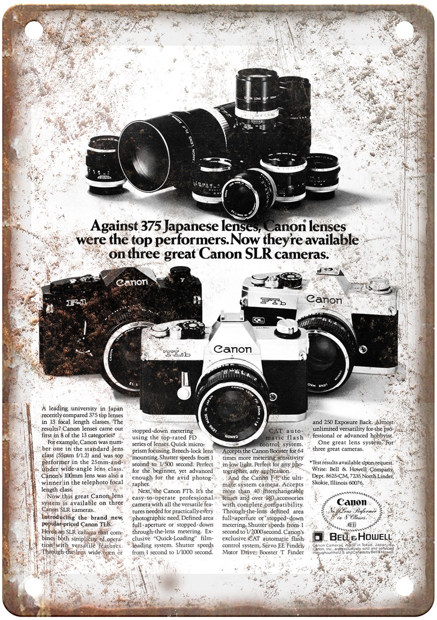 1973 Canon Vintage Film Camera Advertisement Retro Look Metal Sign C946