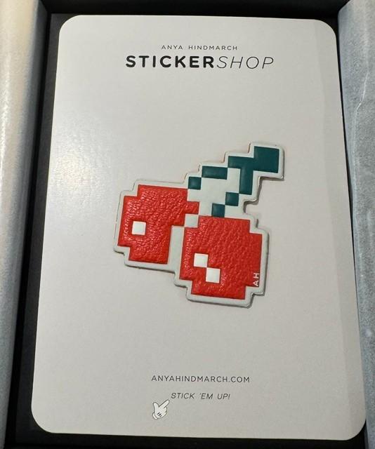 Anya Hindmarch Cherry Leather Sticker Flame Red Capra NEW Box 5050925928984