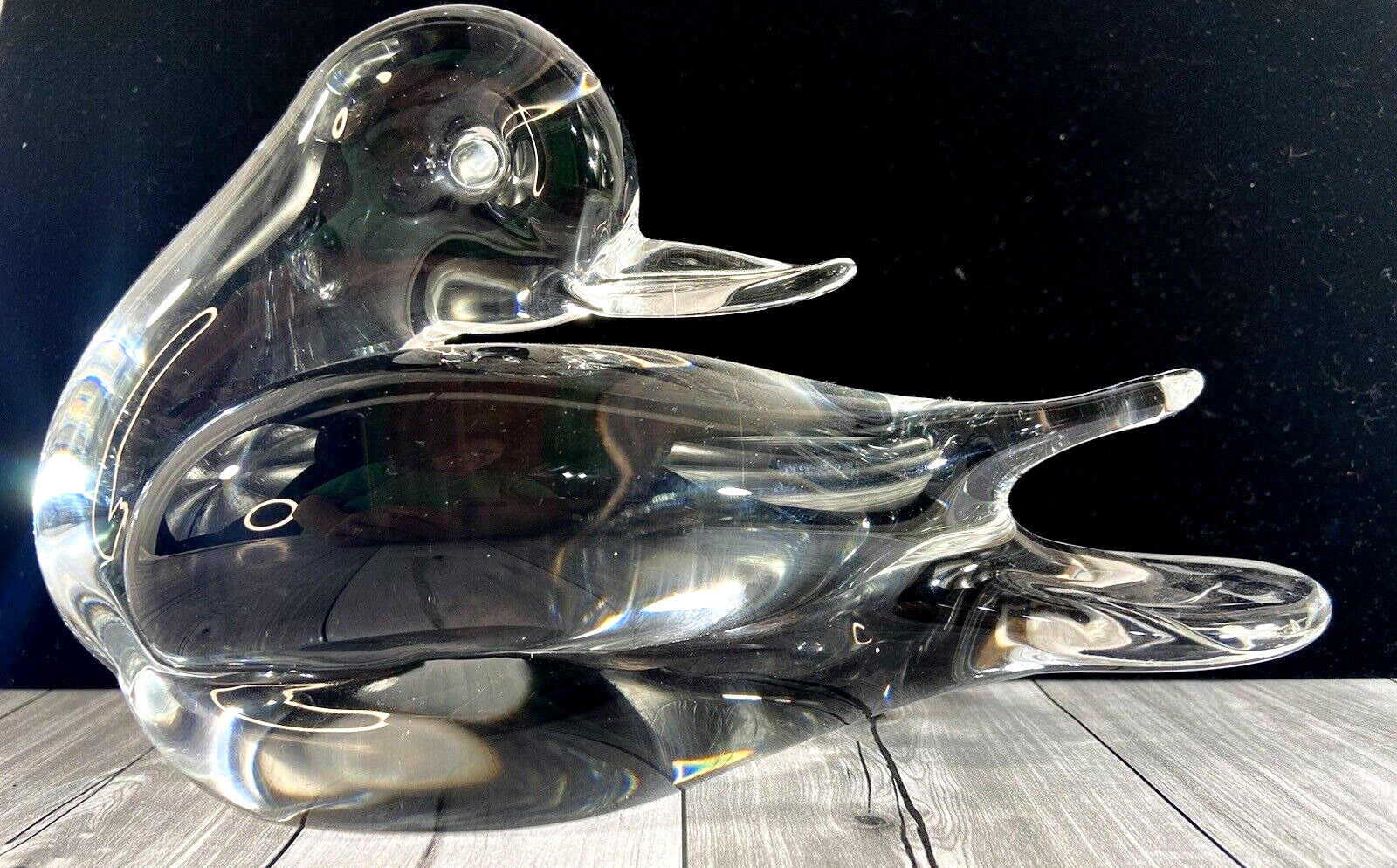 Vintage Large Crystal Duck Mallard Figurine Paperweight 8 Inches Long