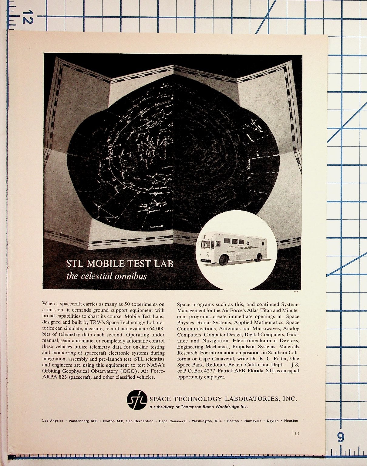 1960s STL Mobile Test Lab Celestial Omnibus NASA Space Ad Ephemera 1960s STL Mobile Test Lab Celestial Omnibus NASA Space Ad Ephemera