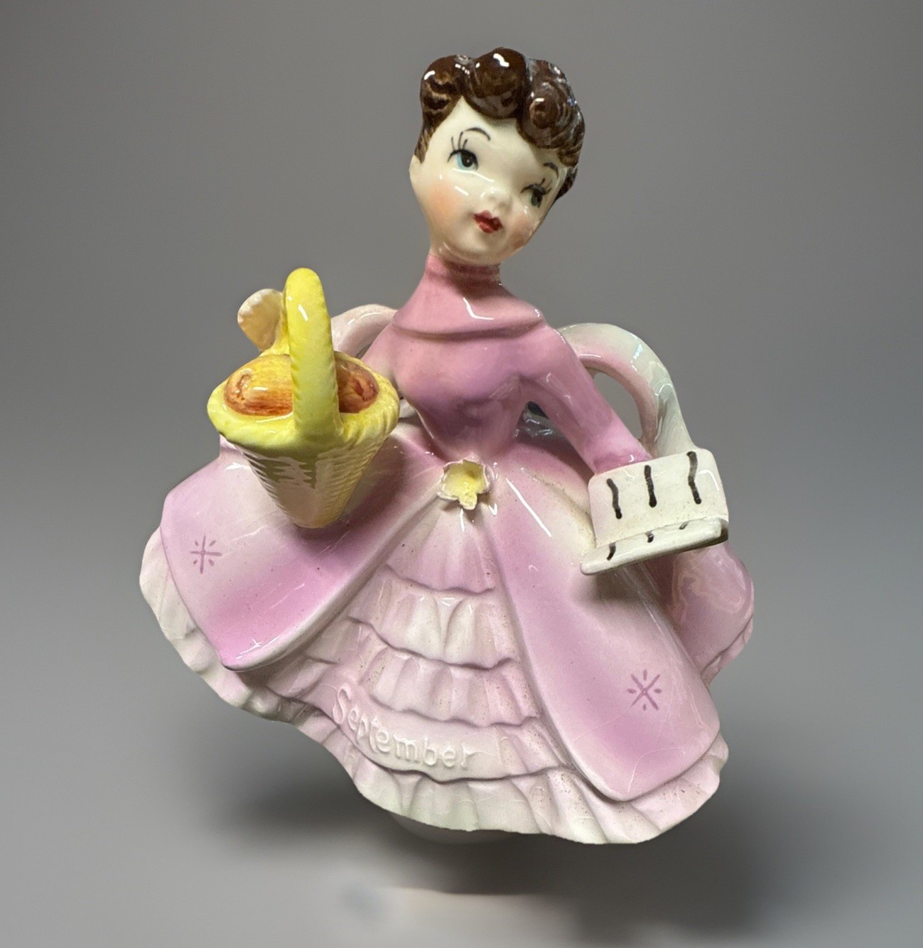 Vtg Lefton Japan September Birthday Girl Figurine Applied Flowers-BEAUTIFUL Vtg Lefton Japan September Birthday Girl Figurine Applied Flowers-BEAUTIFUL