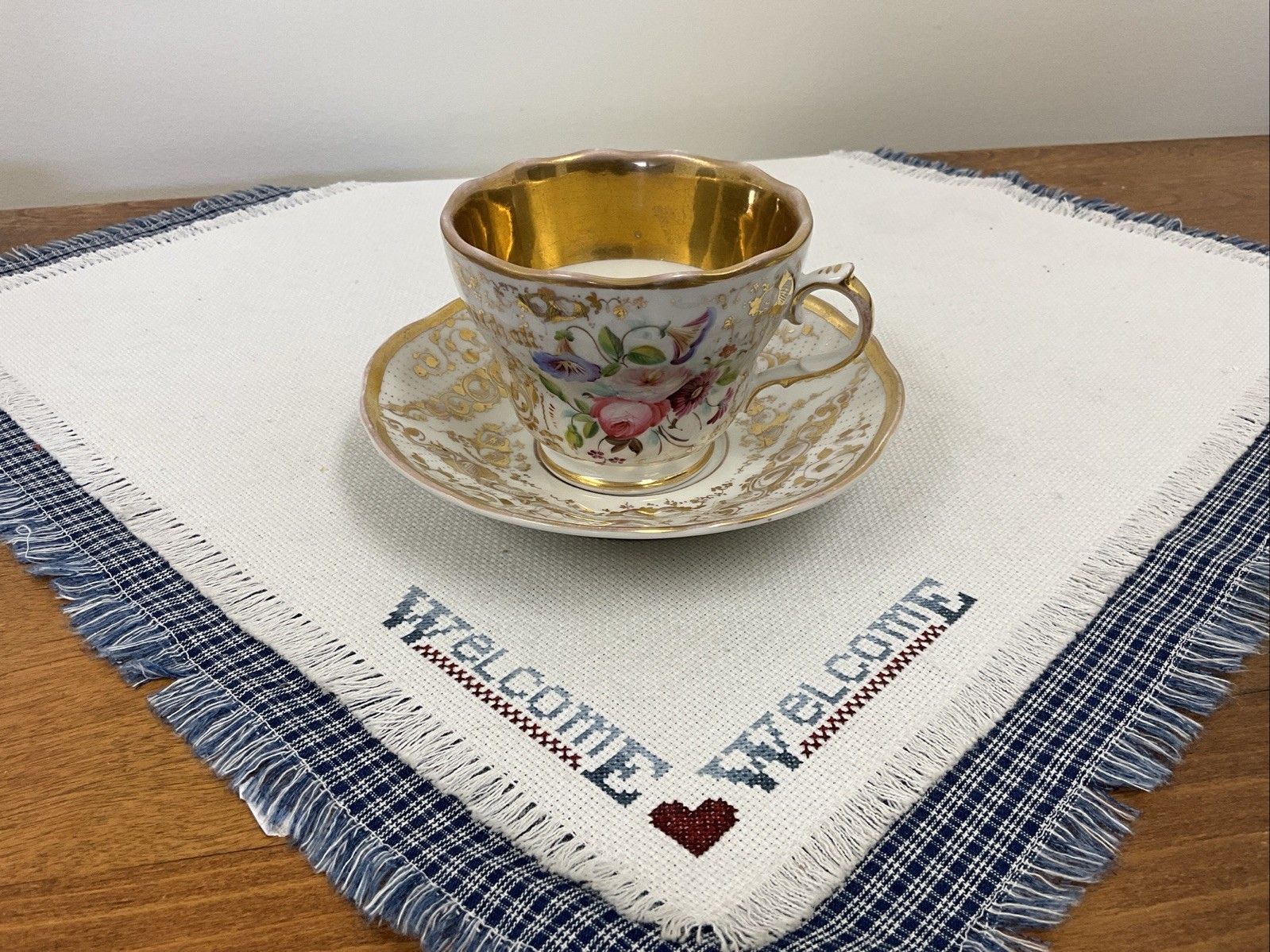 Antique KPM Berlin Hand Painted Flowers And Gold On Cup and Saucer, Dated 1856