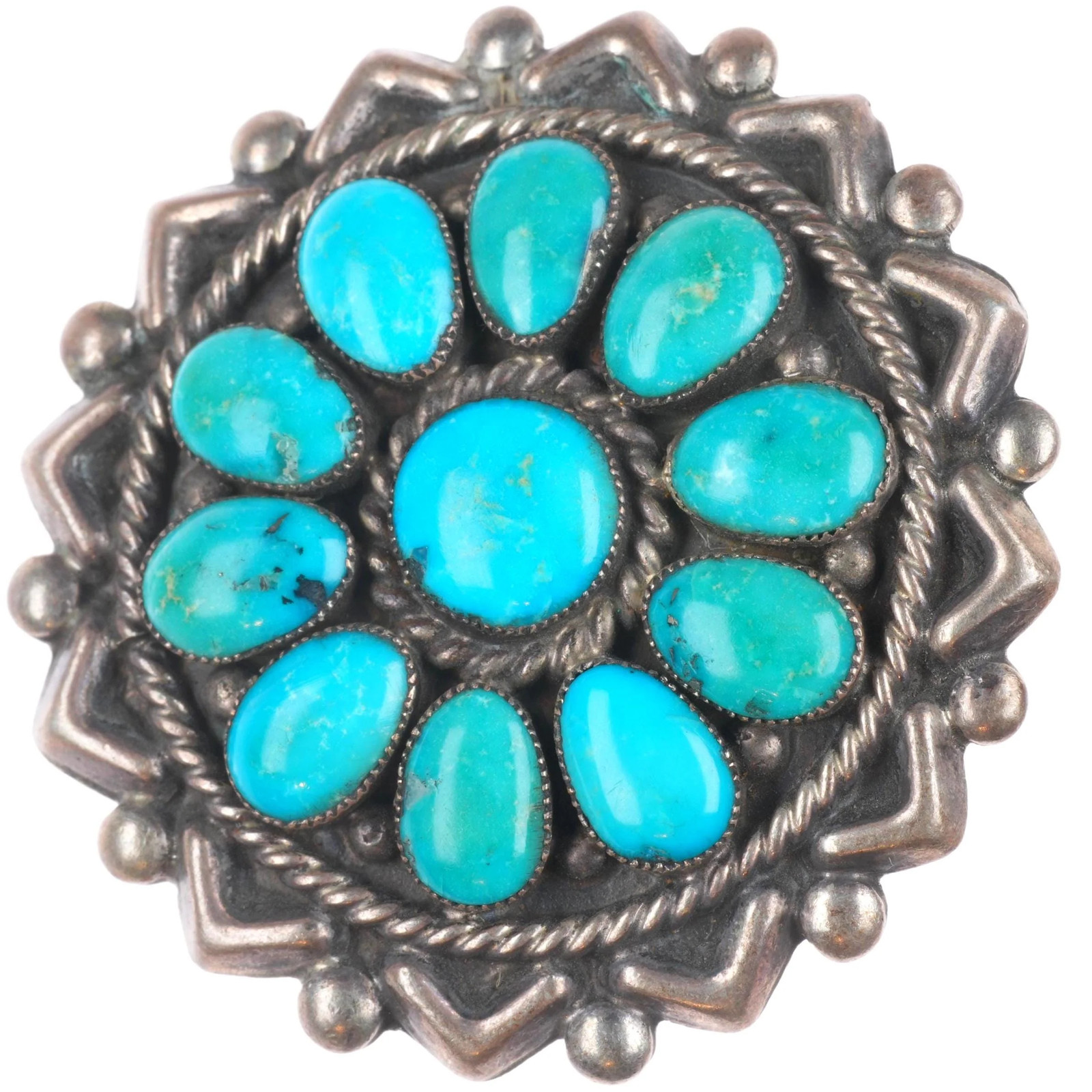 sz7 Lee & Mary Weebothee Zuni sterling silver high grade turquoise cluster ring