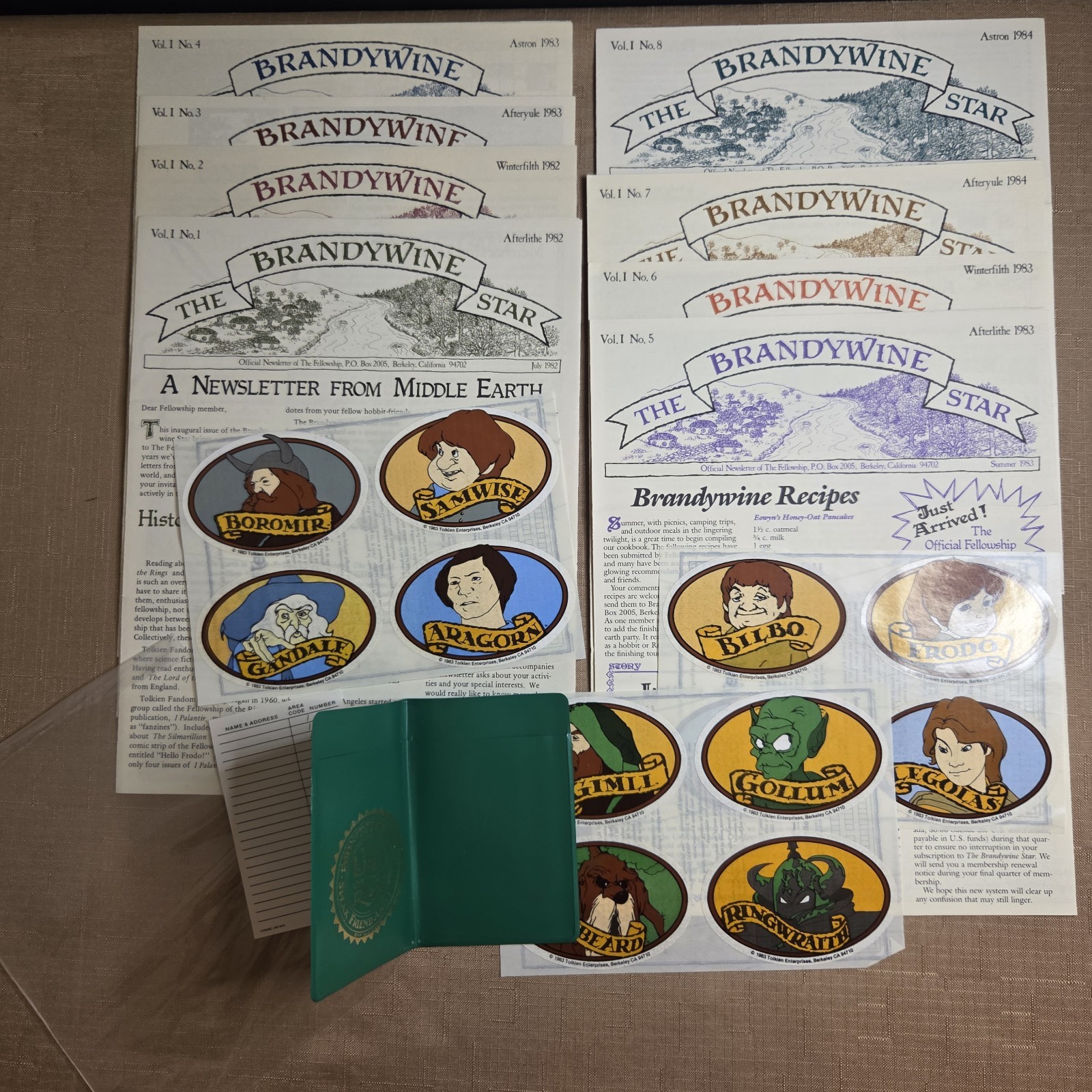 Coll/ VTG Brandywine Star Tolkien Newsletter Set Vol 1 Nos 1-8+12 Stickers Rare 