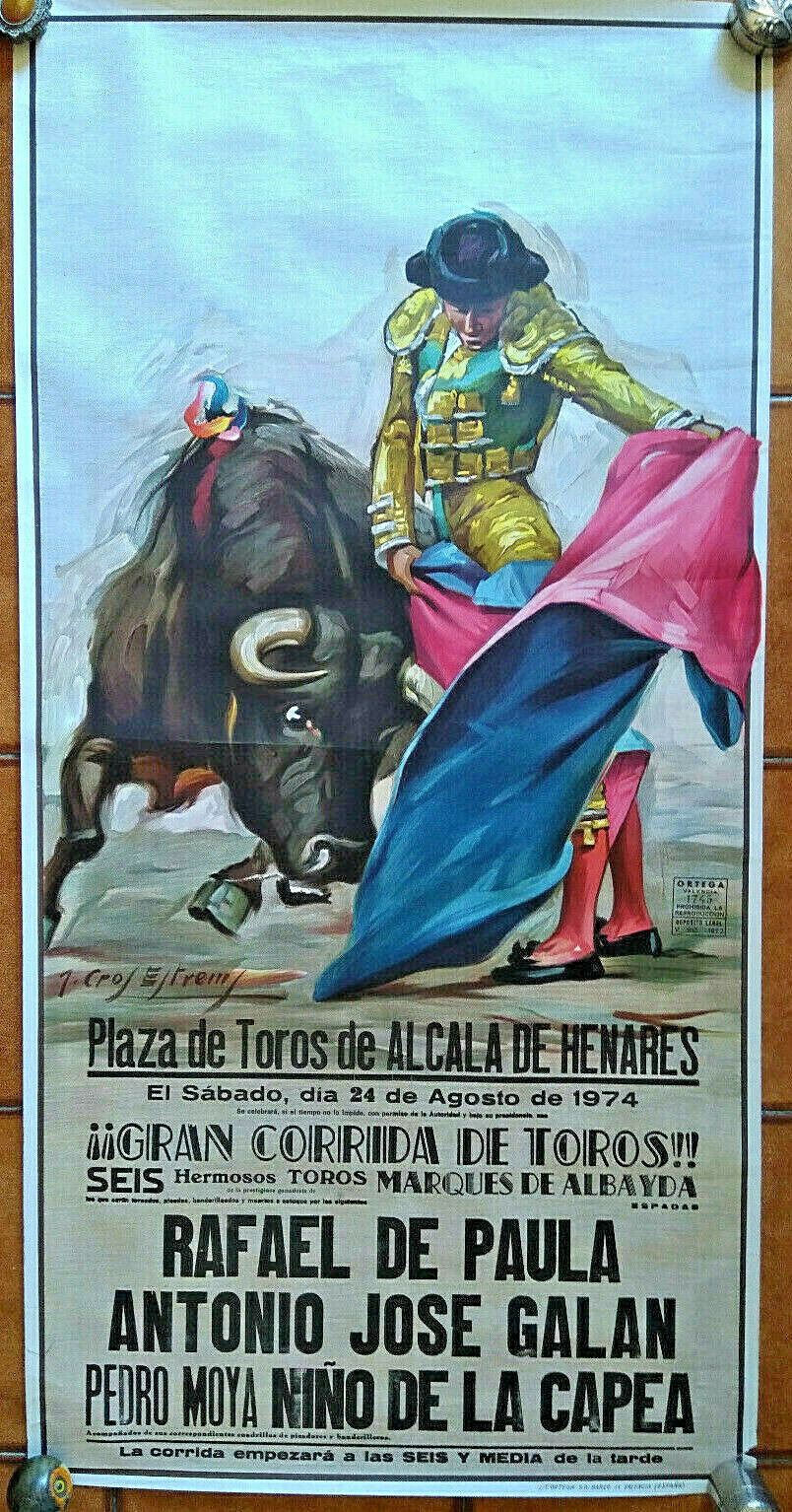 PLACE DE BULLS-MANIFESTO BULLFIGHTING ALCARA DE HENARES- 1974-CM 52X105-RARE 