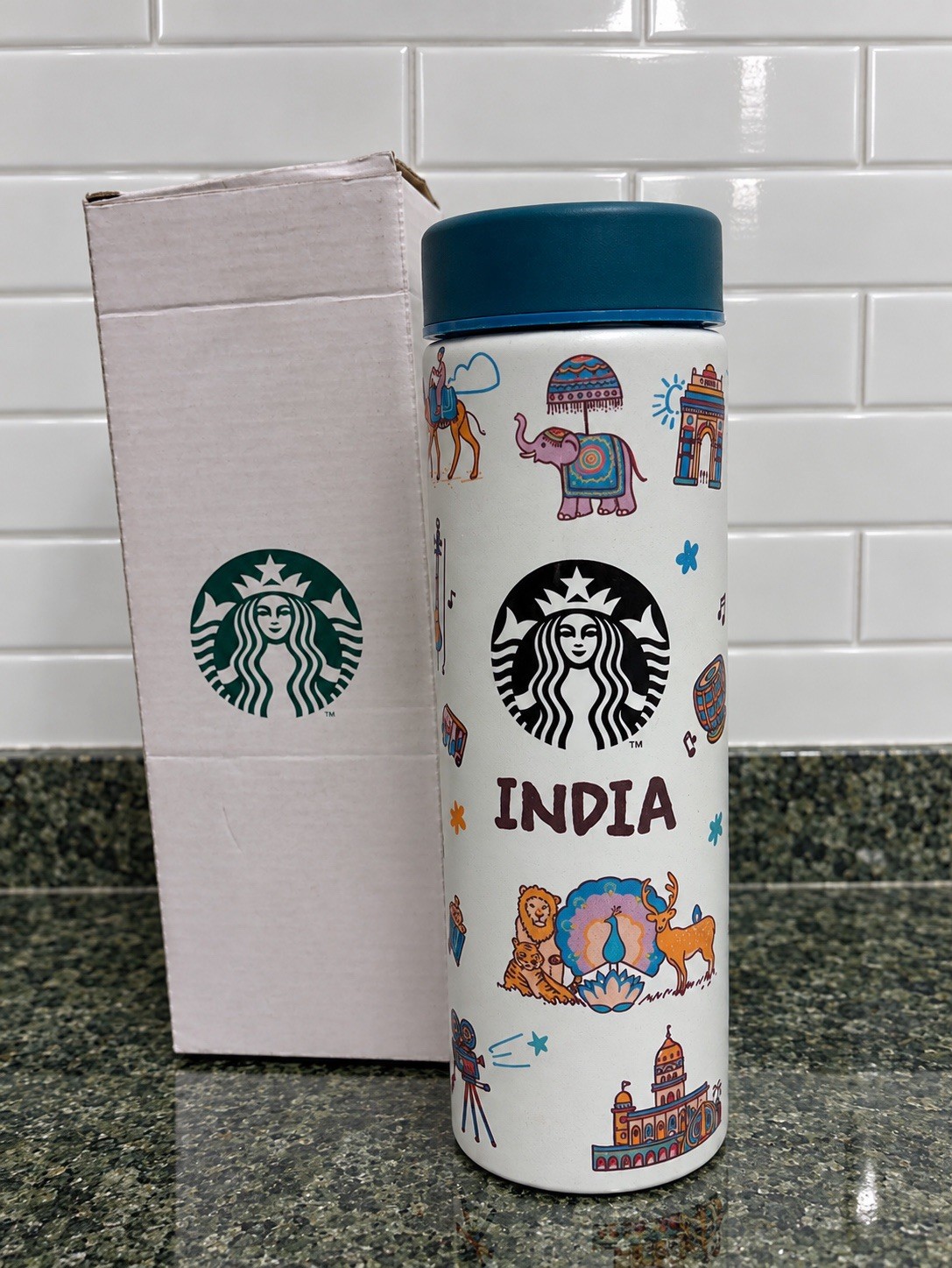 Starbucks “Been There Series” Stainless Tumbler Bottle 17oz 500ml Teal Blue