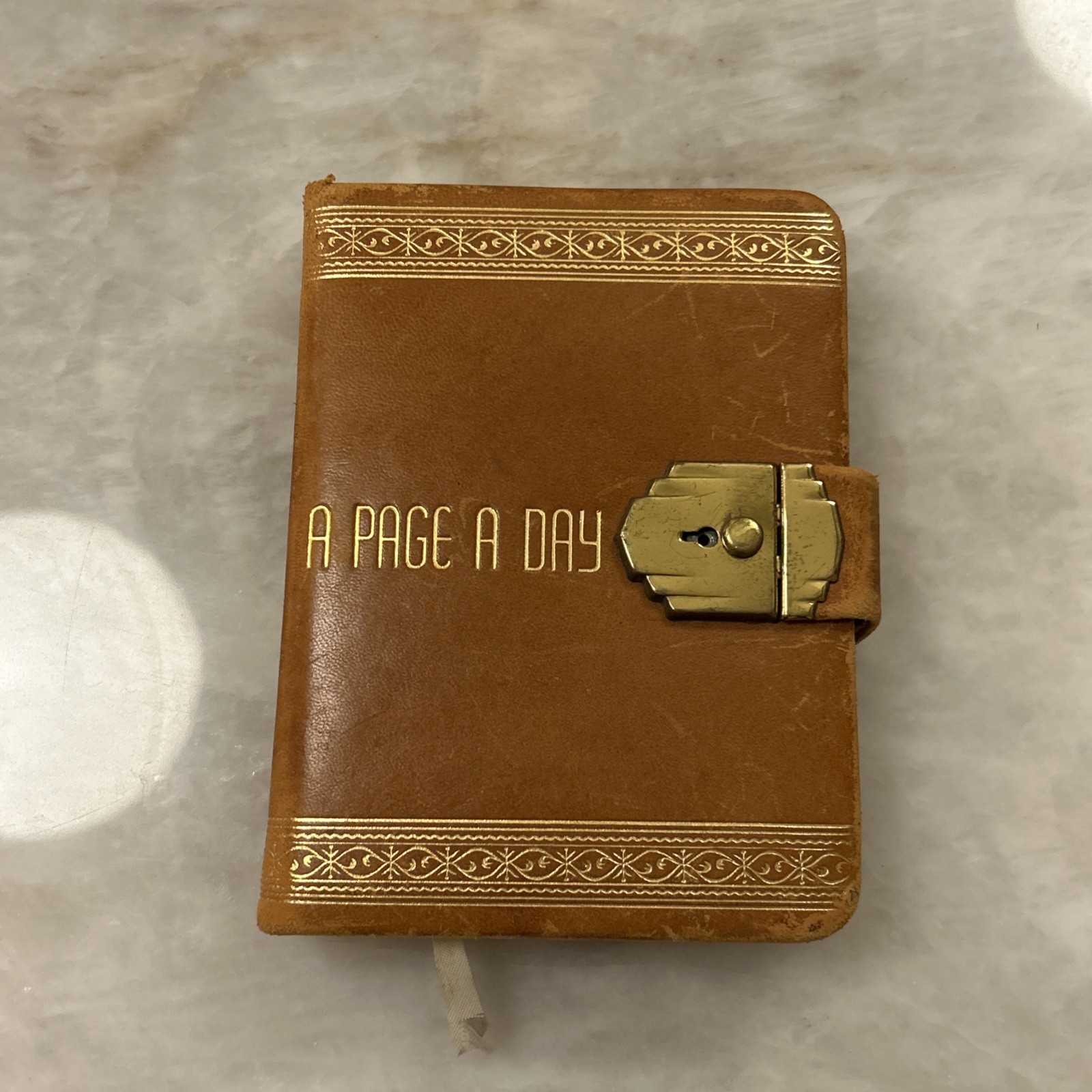 Vtg Leather A Page A Day Brown Diary Perpetual Diary Ephemera 1940s Unused Lock