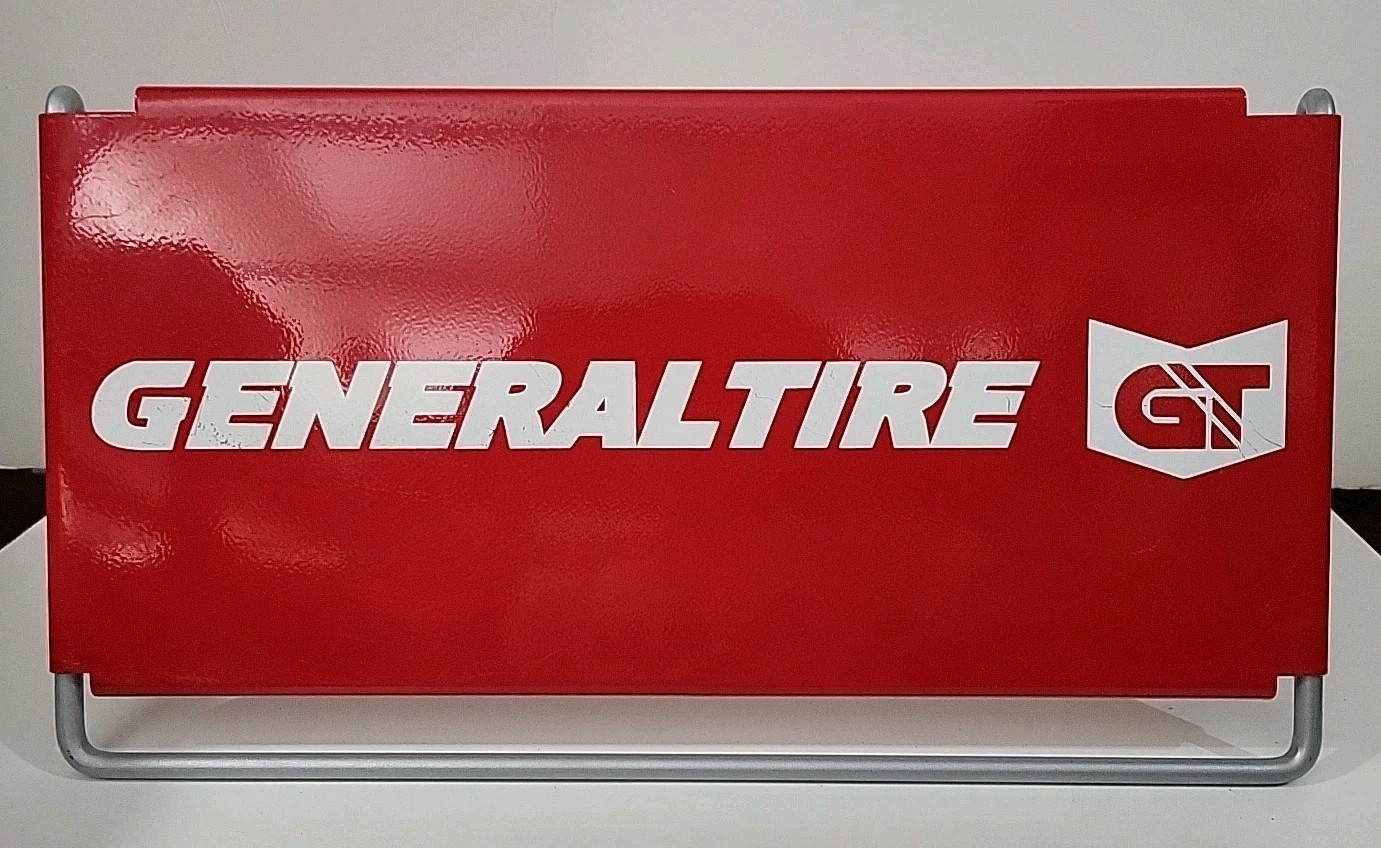 GENERAL GT TIRE RACK GAS OIL ENAMEL STATION ADVERTISING SIGN 1950s 19